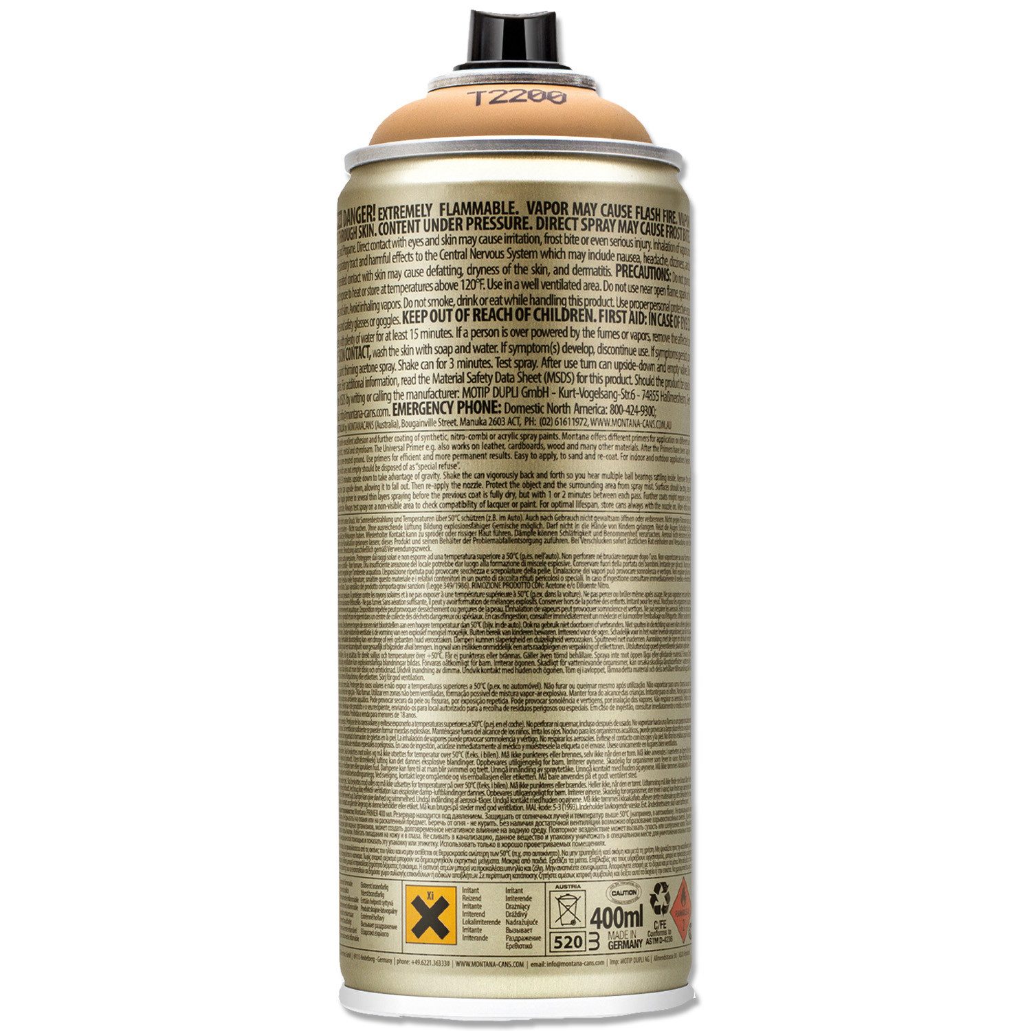 Montana Cans Sprühlack Sprühgrundierung, Montana PRIMER, Polystyrol, Hellbraun, 400ml
