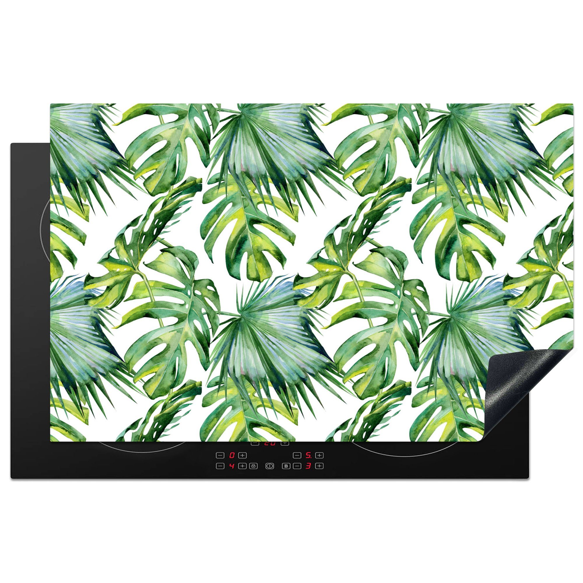 die (1 Herdblende-/Abdeckplatte küche, Induktionskochfeld MuchoWow - - tlg), Monstera Schutz cm, - 81x52 Dschungel Vinyl, für Tropisch, Palmenblatt Ceranfeldabdeckung