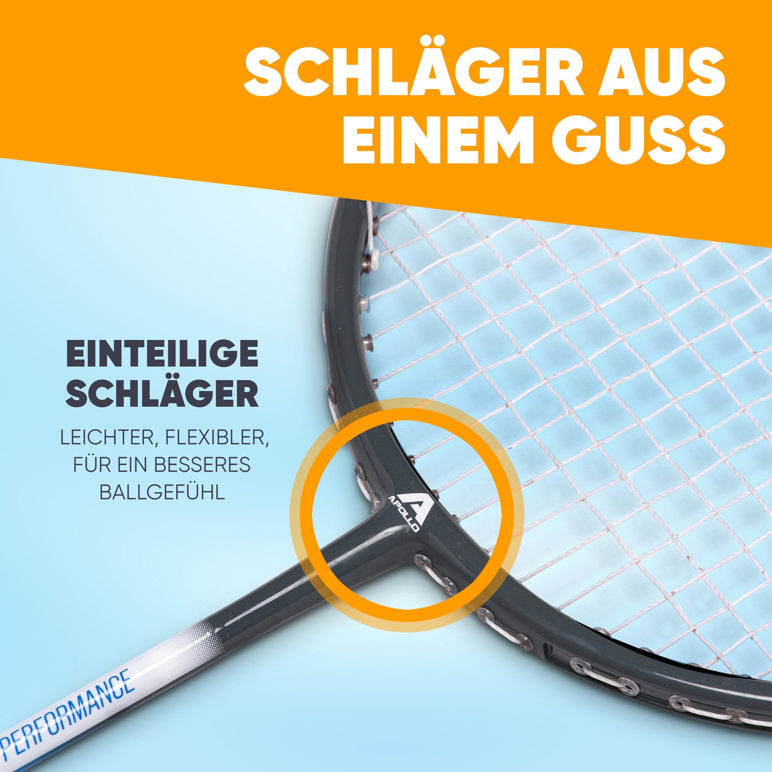 Apollo Badmintonschläger Badminton Set Badminton Match Pro 800, (Set, inkl. 2 Bällen und Tragetasche), inkl. 2 Bällen und Tragetasche