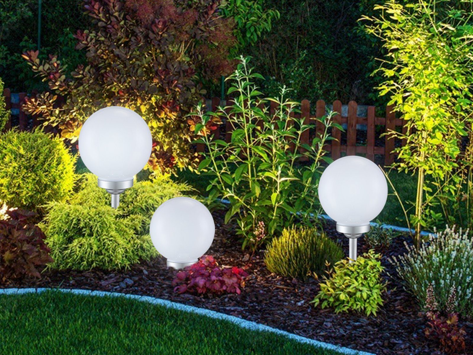 Leuchtkugel Solarlicht integriert, Gartenkugeln Solar-kugeln fest Neutralweiß, LED meineWunschleuchte Solarleuchte, Dämmerungssensor, 3erSet Garten-lichter LED