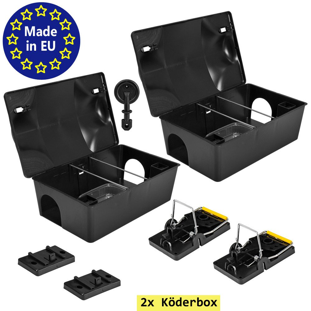 Lebendfalle 2x Rattenfalle Köderbox Mäusefalle Köderstation mit Schlagfalle Falle