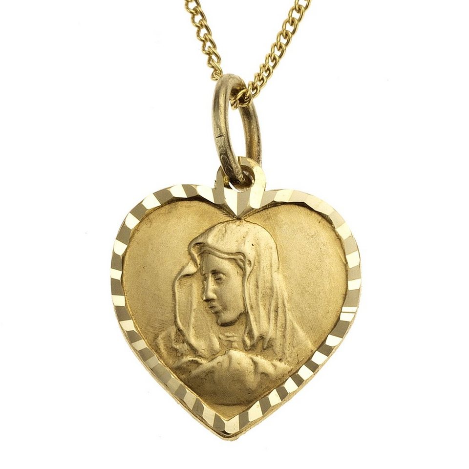 Zeeme Kette mit Anhänger Gold 333 Motiv Herz mit Madonna 38/36cm