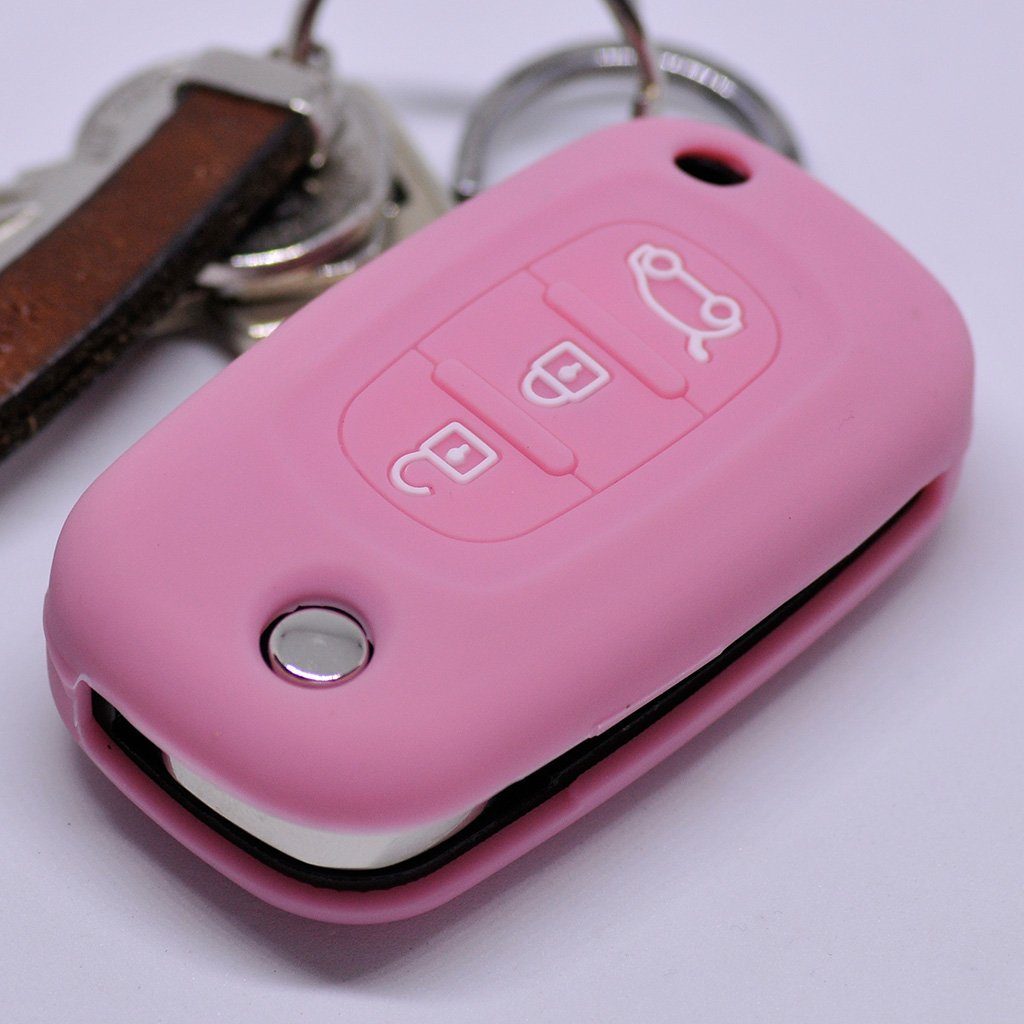 mt-key Schlüsseltasche Autoschlüssel Softcase Silikon Schutzhülle Pink, für Renault Twingo Clio Smart Forfour 3 Tasten Klappschlüssel | Schlüsseltaschen