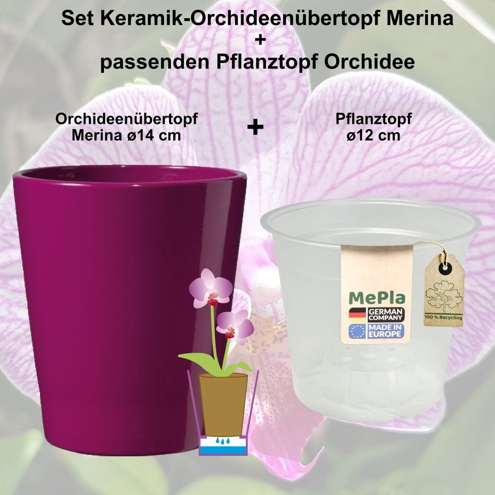 Heimwerkercenter Übertopf MePla - 2 Stück - Übertopf Merina ø 14 Brombeer + Pflanztopf ø 12