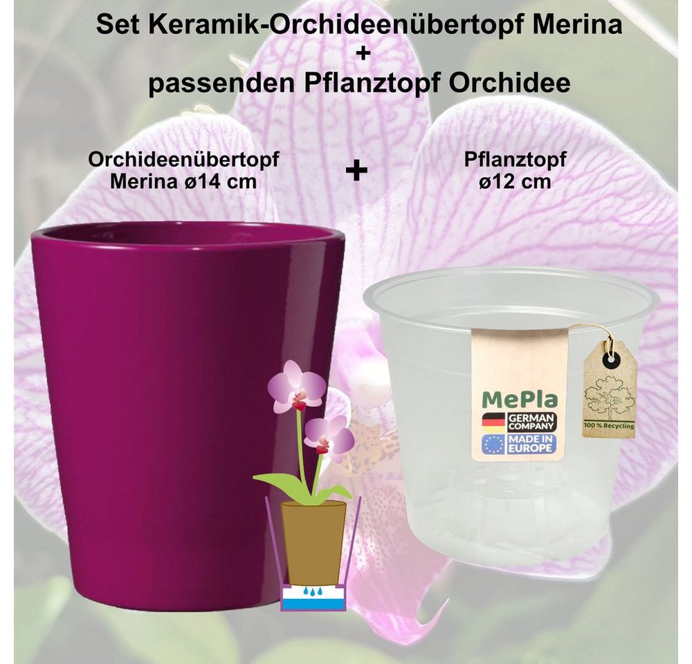 Thumbnail - Heimwerkercenter Übertopf MePla - 2 Stück - Übertopf Merina ø 14 Brombeer + Pflanztopf ø 12