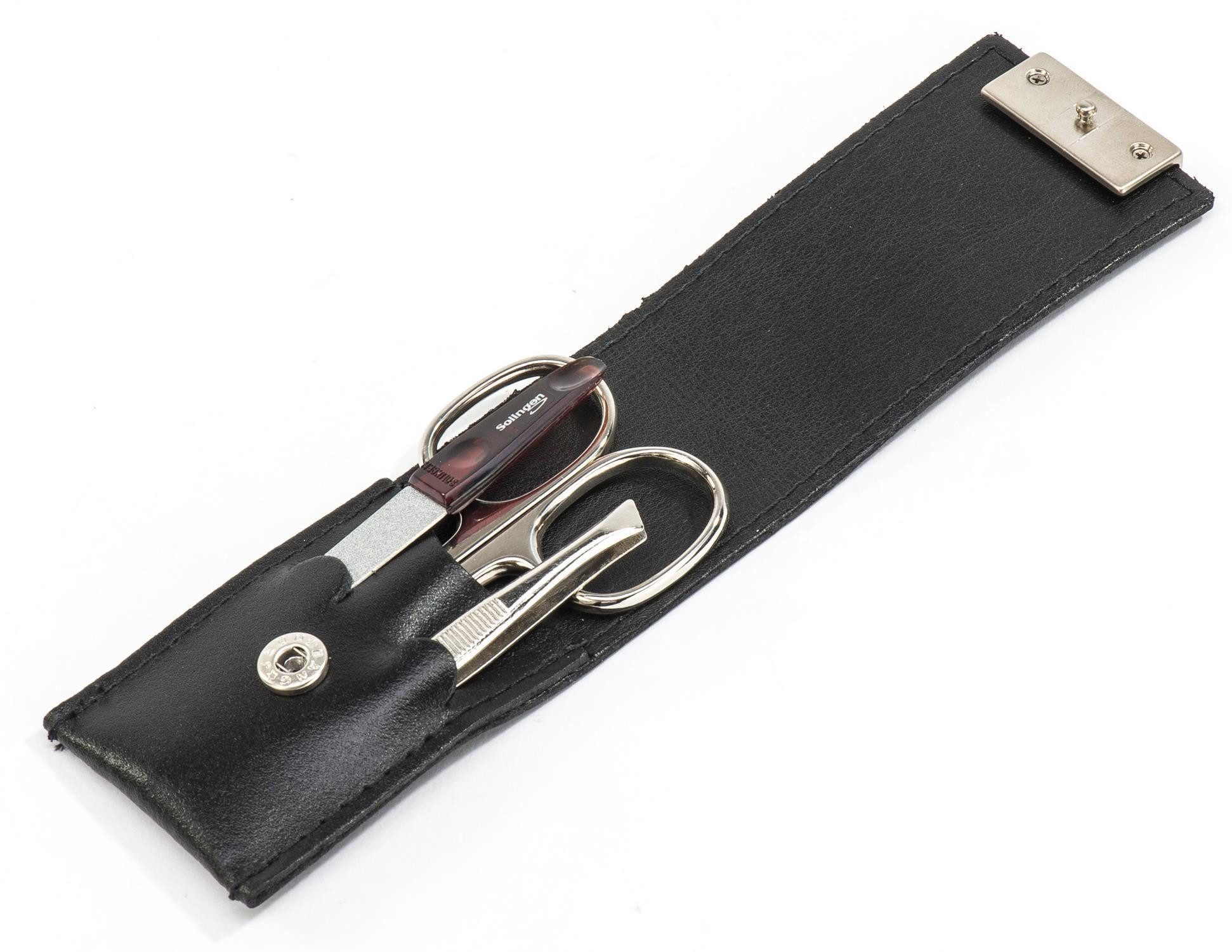 Maniküre-Etui 3-tlg Solingen Maniküre Set mit Leder Etui, Nagelschere, Feile, Pinzet