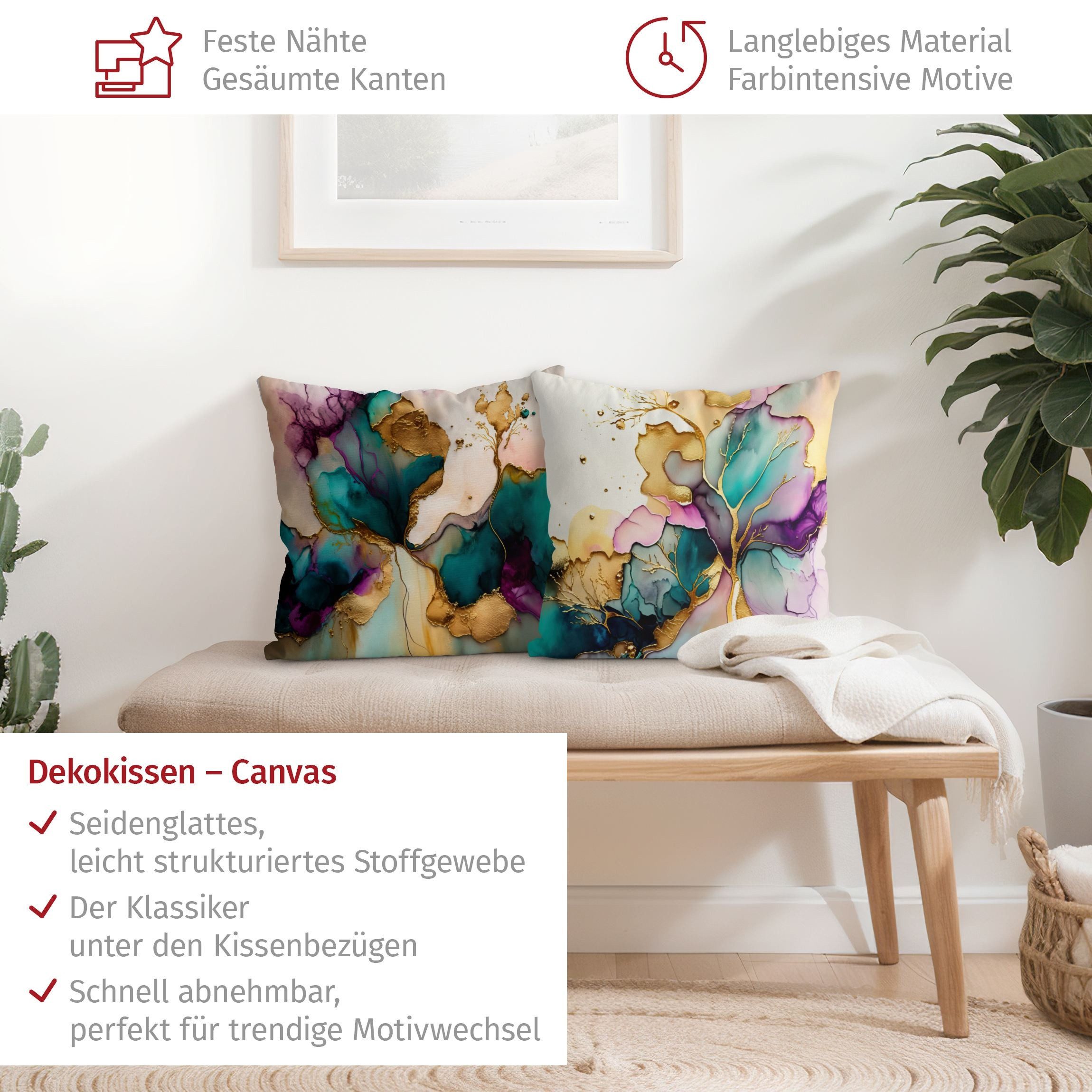 Bilderdepot24 Dekokissen 2-teilig drinnen Kissenhülle/ Sofakissen/ Zierkissen Kissenhülle gold, Bezug Aquarell mit / ohne Füllung Zierkissen Outdoor Sofa Bett