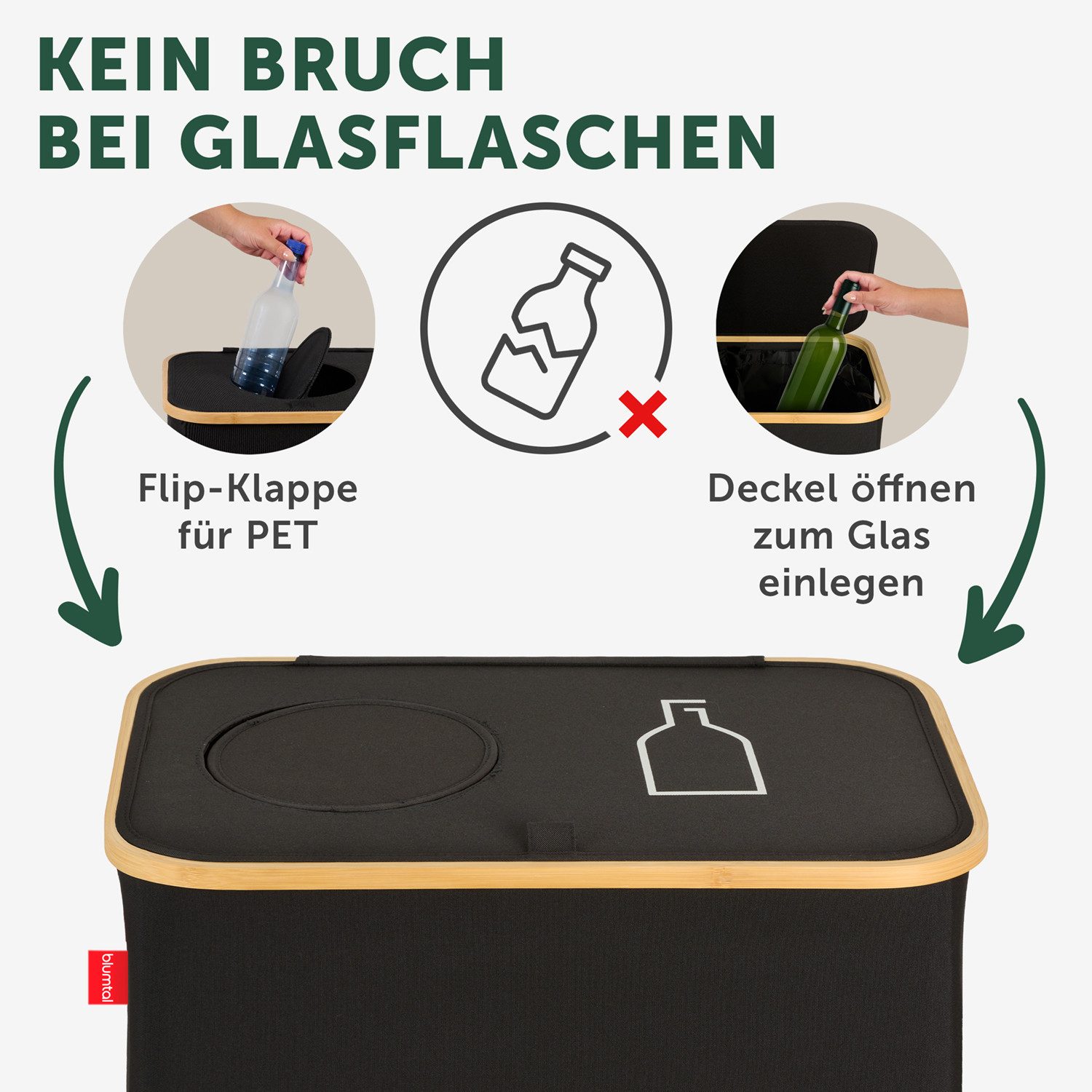 Blumtal Müllsackständer Pflandflaschen Sammelbehälter, Leergut Organizer mit Loch, in 100L oder 150L, waschbar, tropfsicher