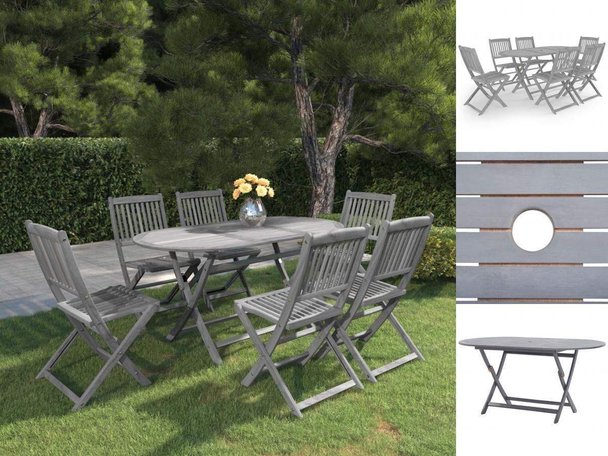 vidaXL GartenEssgruppe 7tlg GartenEssgruppe Massivholz Akazie Grau