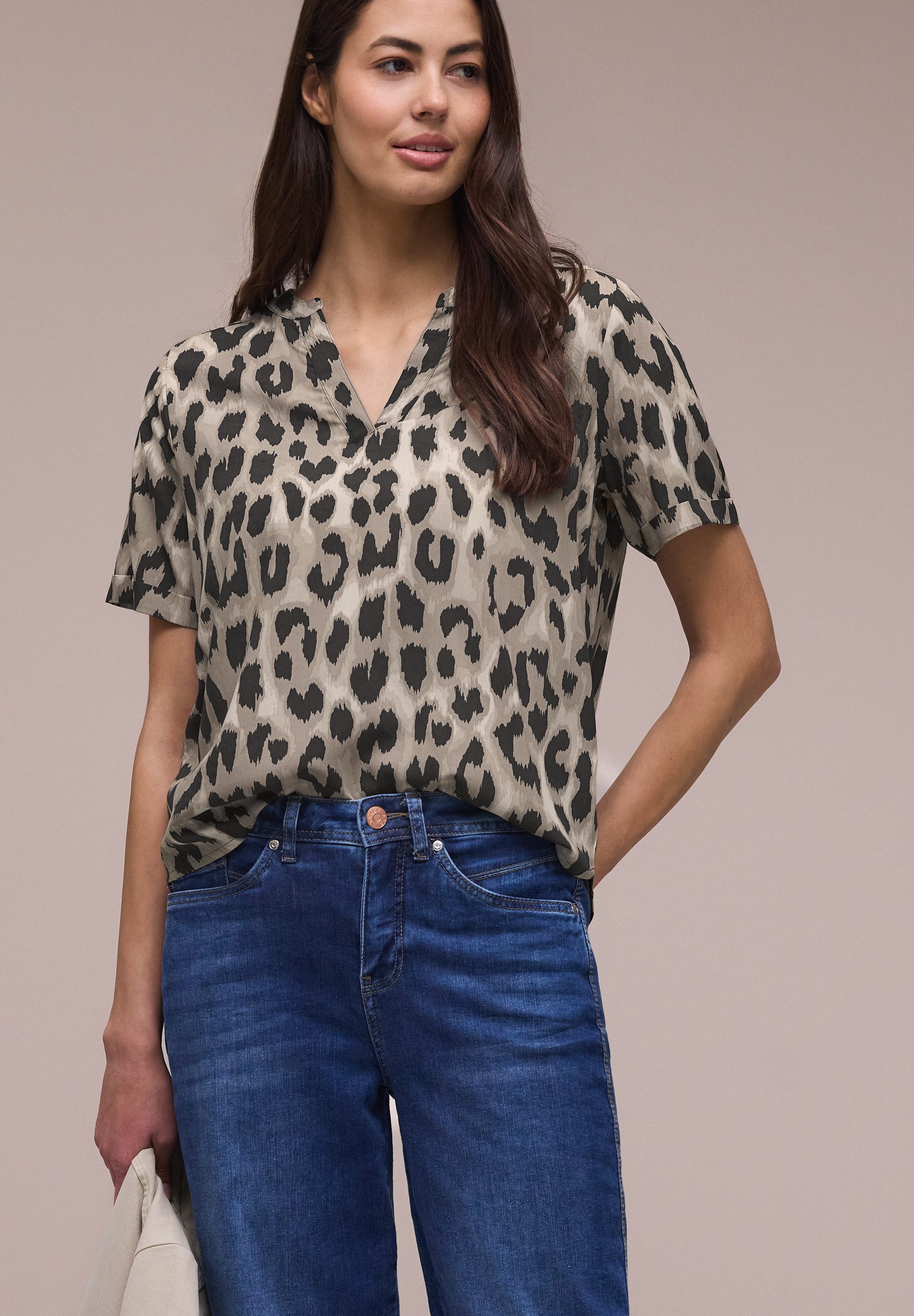 STREET ONE Kurzarmbluse Sommerbluse mit Animal Print