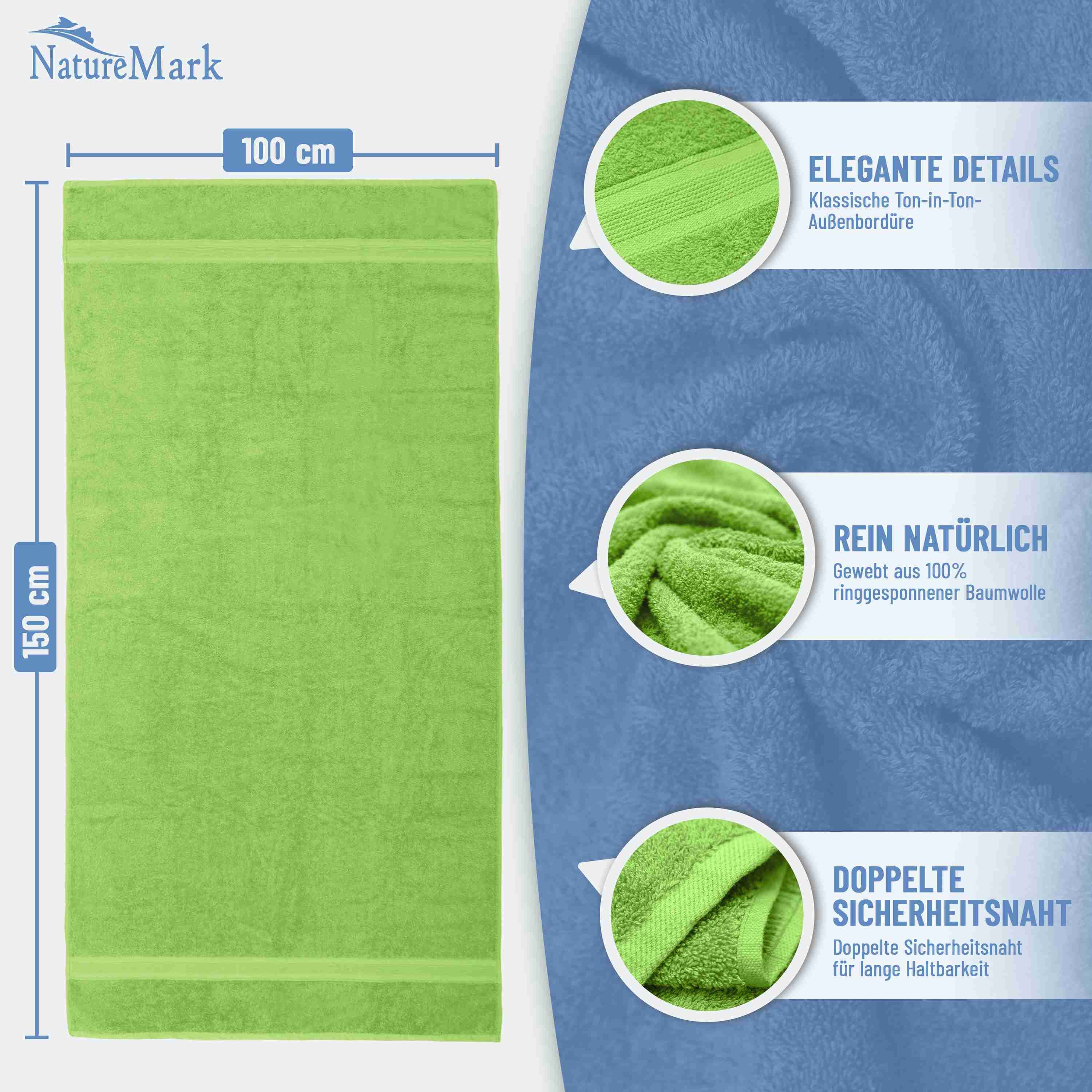 NatureMark Badetuch 2er-Set Frottier Badetücher 100x150cm, 100% Baumwolle (2-St), Premium Qualität, BADETUCH, Bade-Handtuch, 100x150cm