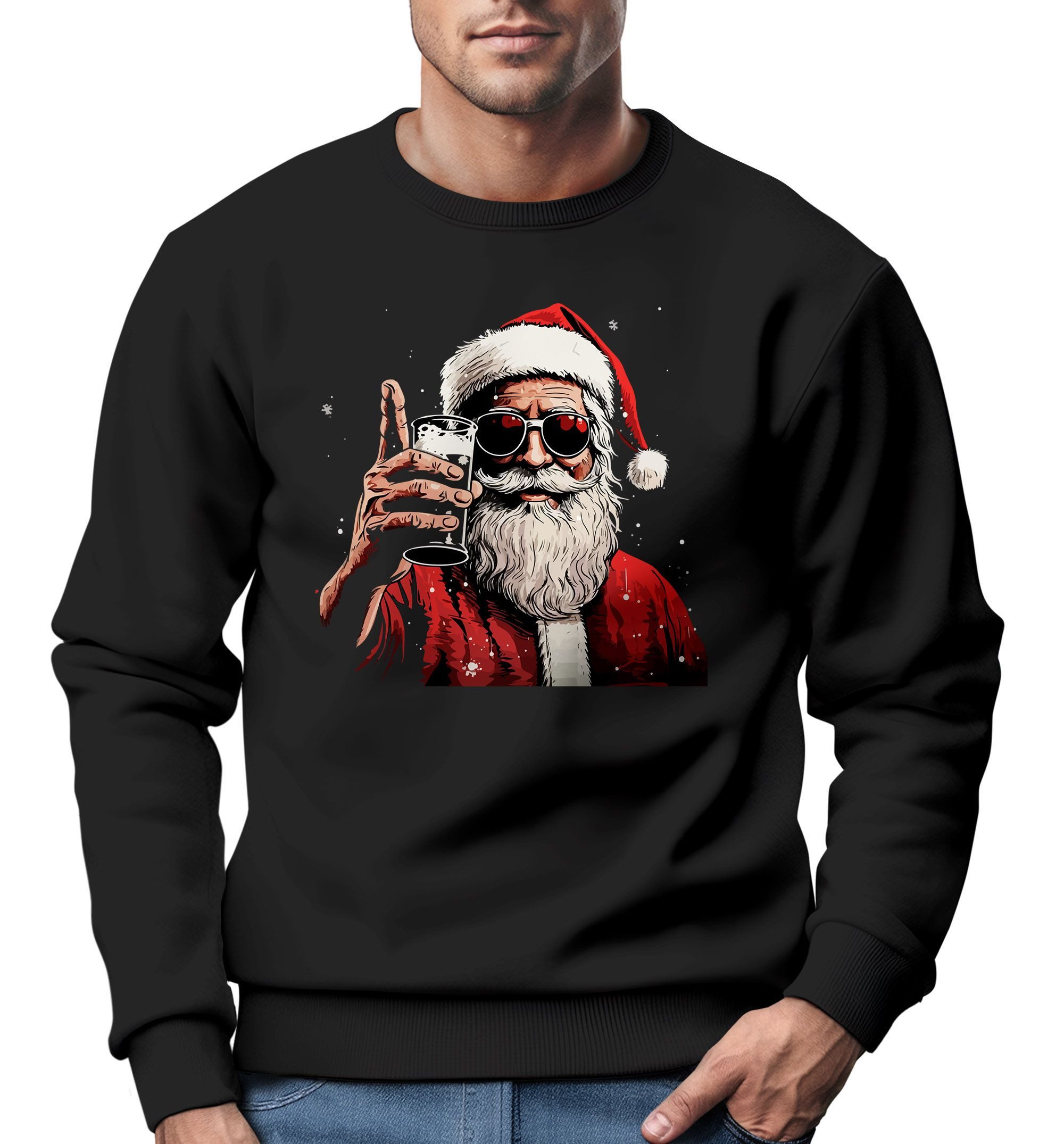 MoonWorks Sweatshirt Sweatshirt Herren Weihnachten Weihnachtsmann Alkohol Bier Ugly XMAS