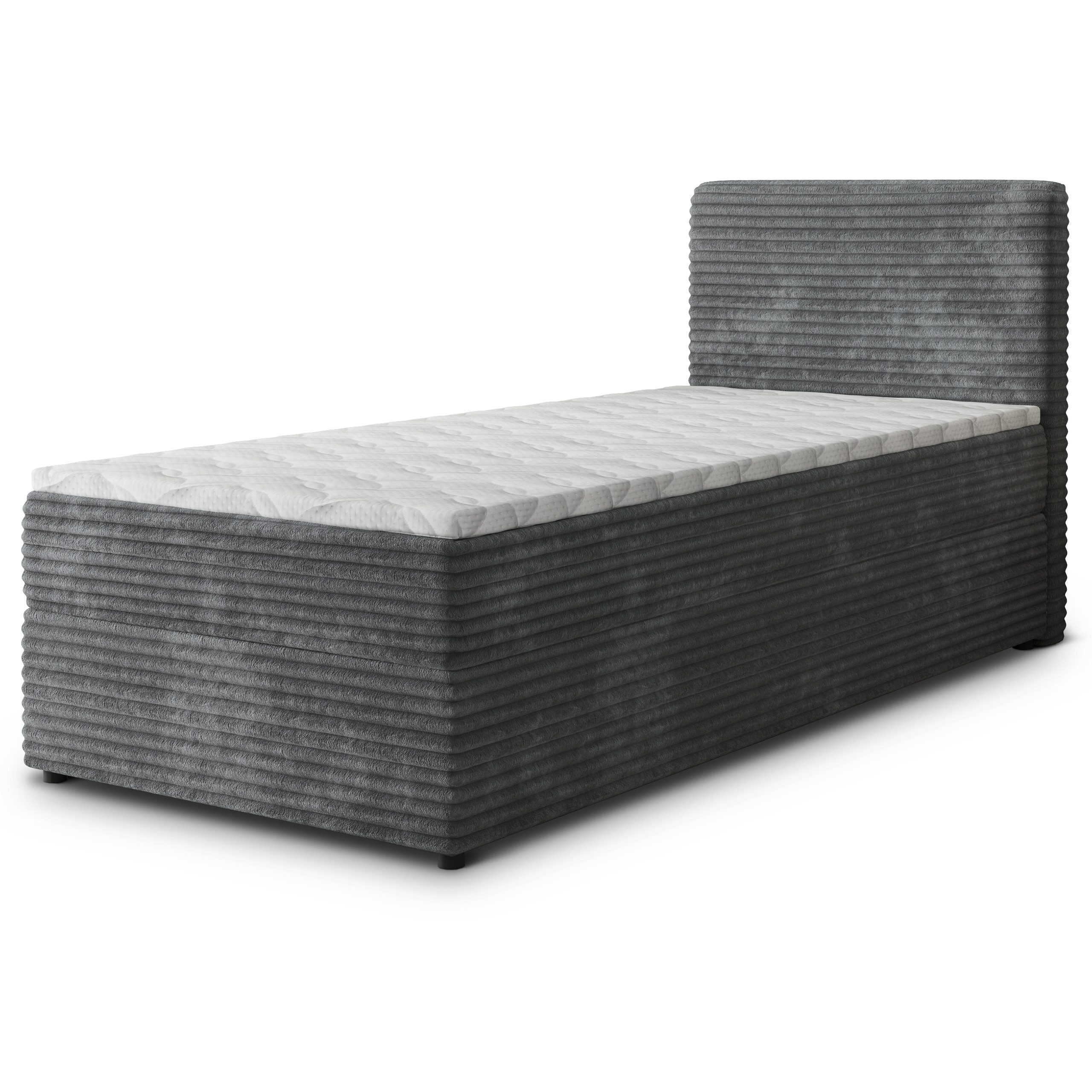 Masseno Boxbett PISA 90x200 cm mit Bonell Matratze und Topper, Einzelbett, Jugendbett, Polsterbett mit Kopfteil, Boxspringbett