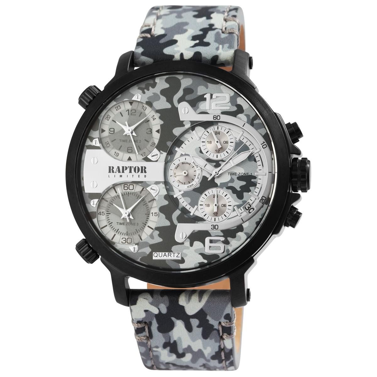 Raptor Multifunktionsuhr Raptor Herrenarmbanduhr RA20130-010 Multifunktion Leder, camouflage gr, (1-tlg)