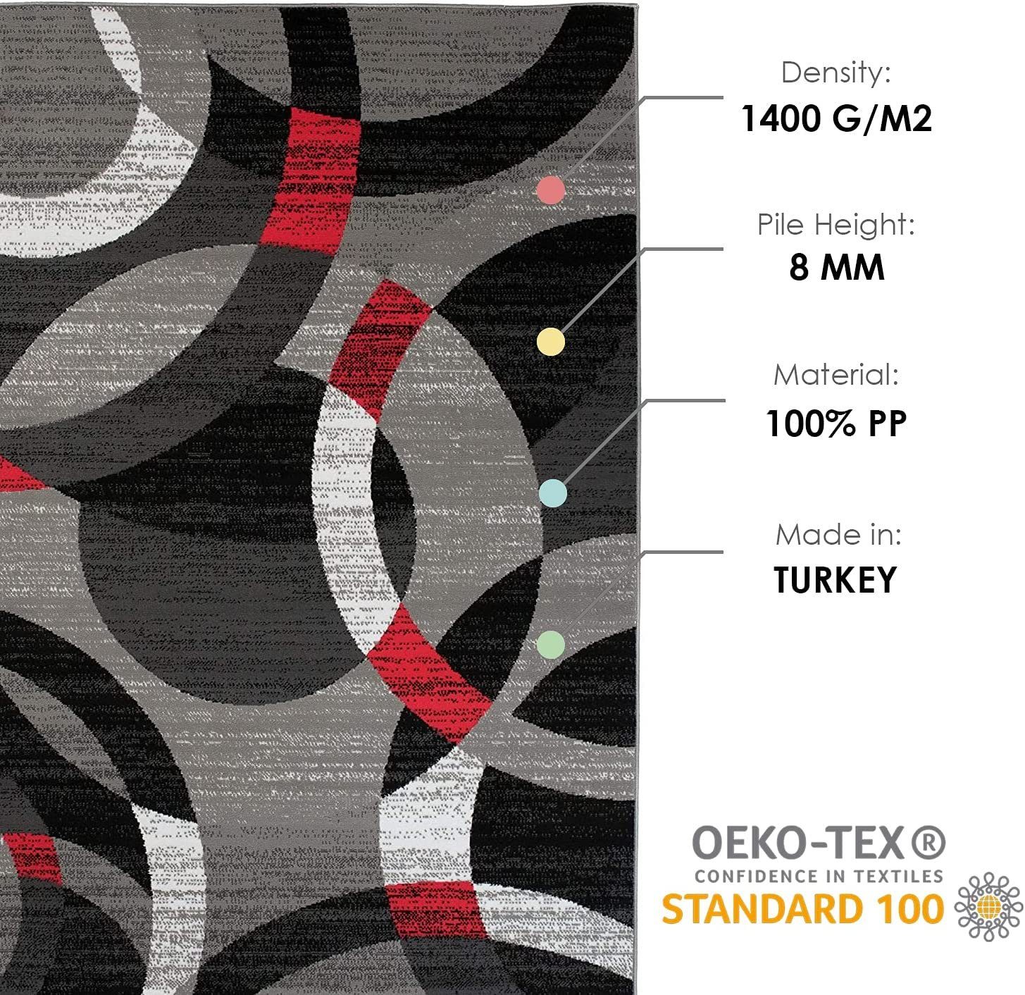 Mazovia Orientteppich DY-MAYA-Z984A-GRAY, 80x150, Modern, Geometrisch, Kurzflor – Bild 4 von 5