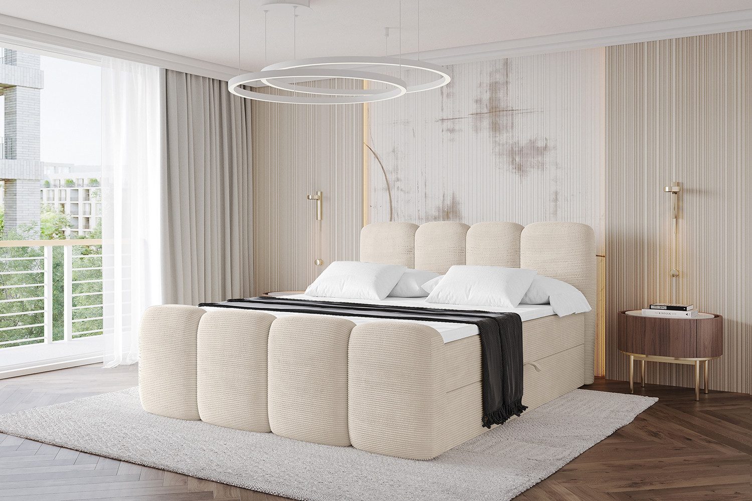 ALTDECOR Boxbett NINA-Z (Multipocket-Matratze H4, H3 Matratze Bonellfederung, Topper, Kopfteil), Doppelbett mit Fußteil