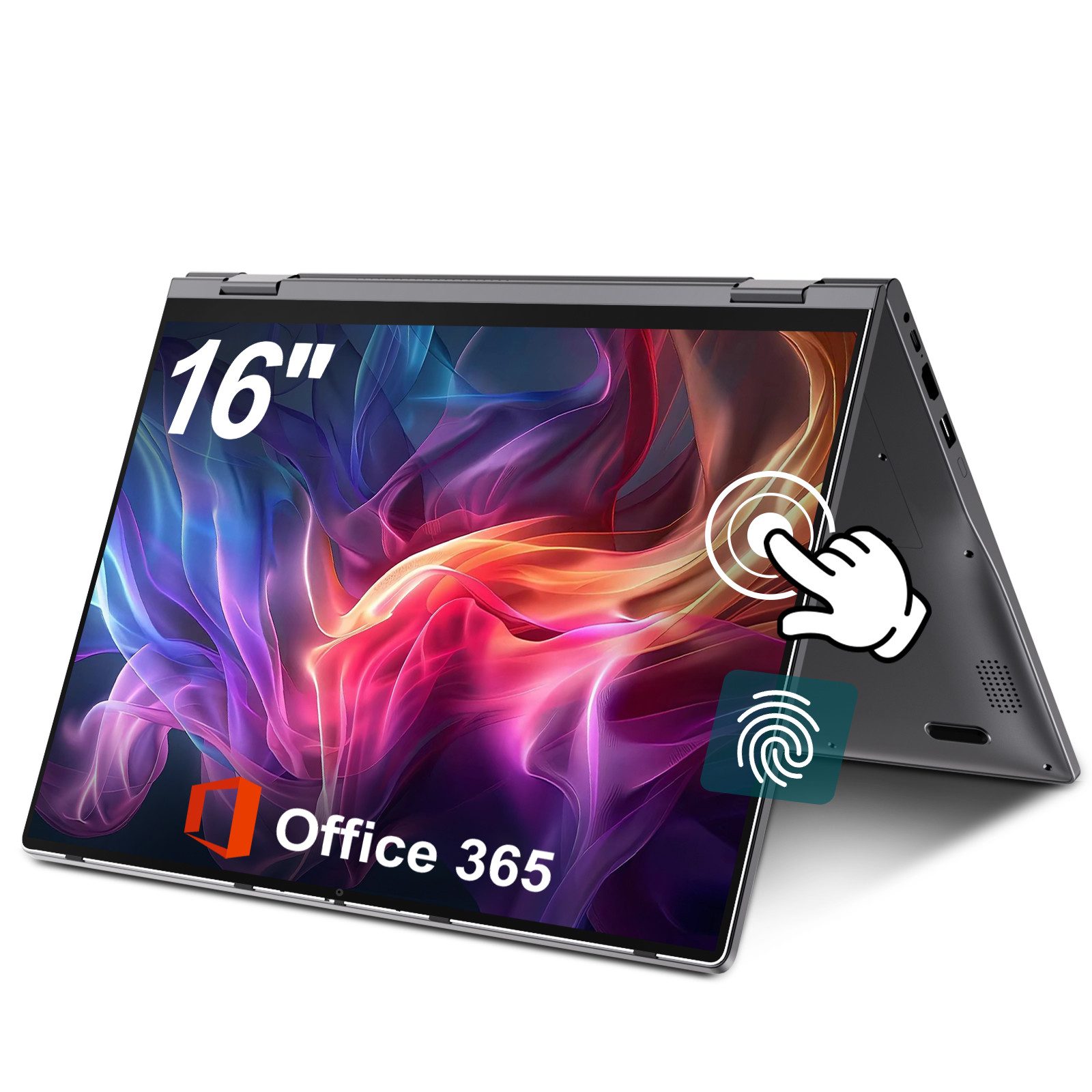 MENGHU 16 Zoll 2-in-1 Laptop - DE-Tastatur 16GB RAM 512GB SSD 128GB eMMC Convertible Notebook (Intel Celeron N5095, Intel UHD Graphics, 16 GB, 640 GB SSD, 4-core CPU)