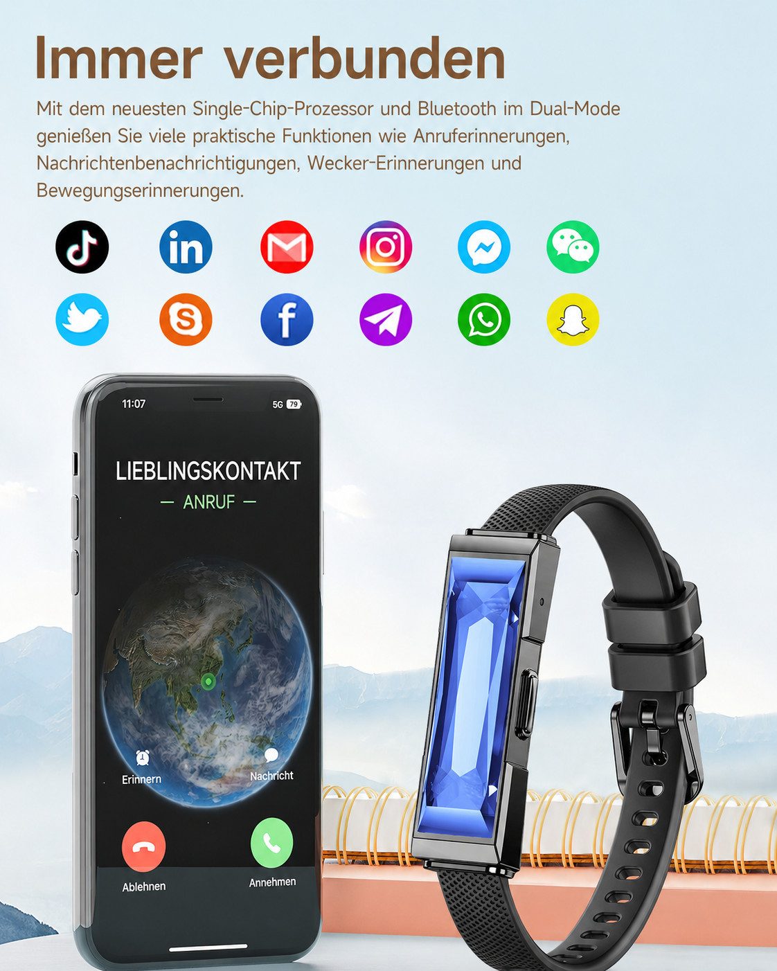 ANYSUN Stylischer Fitness Tracker Smartwatch ohne Display für Damen Herren Smartwatch 24/7 Aktivitäts- und Schlaftracker mit Herzfrequenz Blutsauerstoff HRV, 30 – Bild 2 von 5