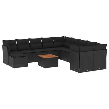 vidaXL Gartenlounge-Set 12-tlg. Garten-Sofagarnitur mit Kissen Schwarz Poly Rattan, (1-tlg)