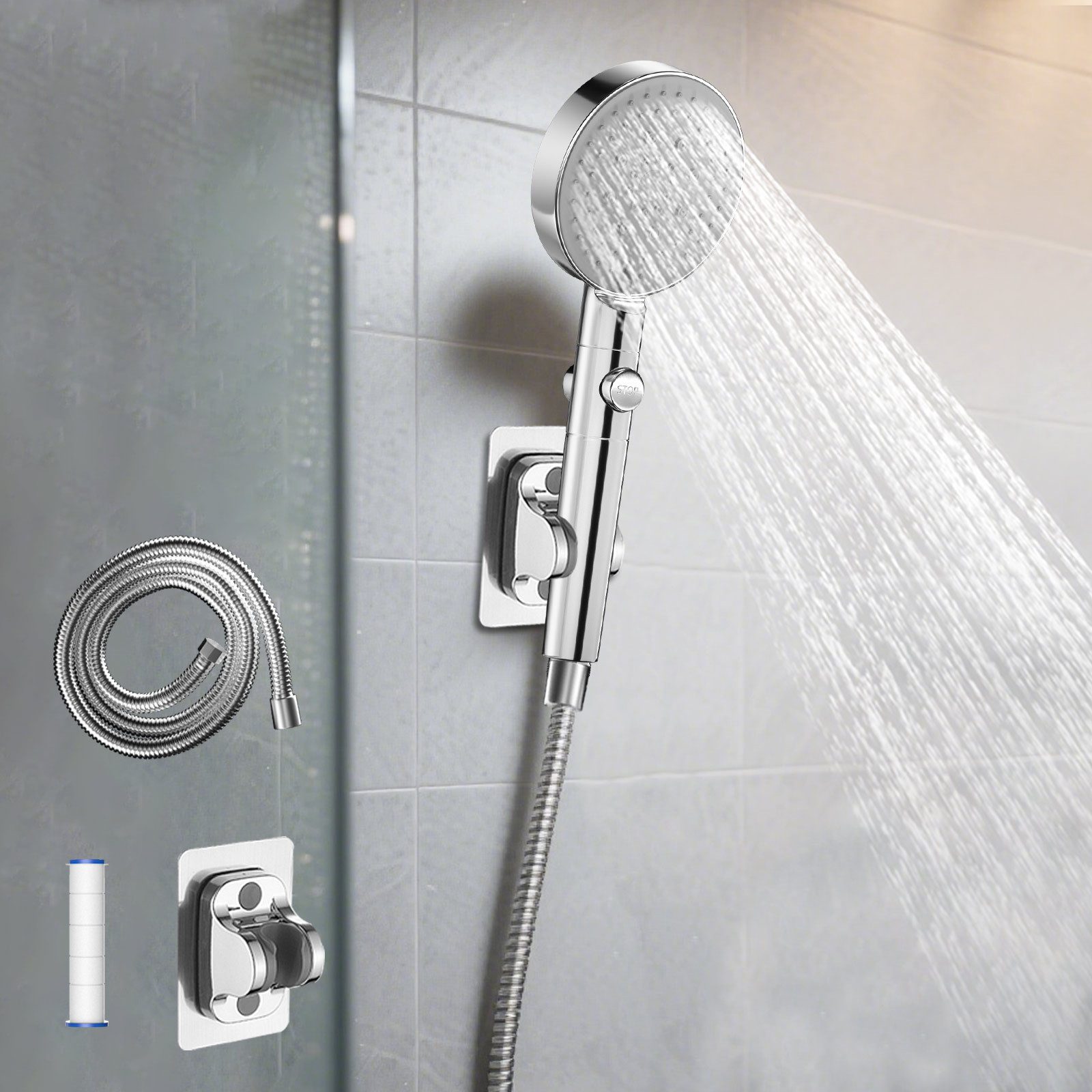 Handbrause Duschkopf mit 1,5 m Schlauch 5 Strahlenden Duschbrause Dusche