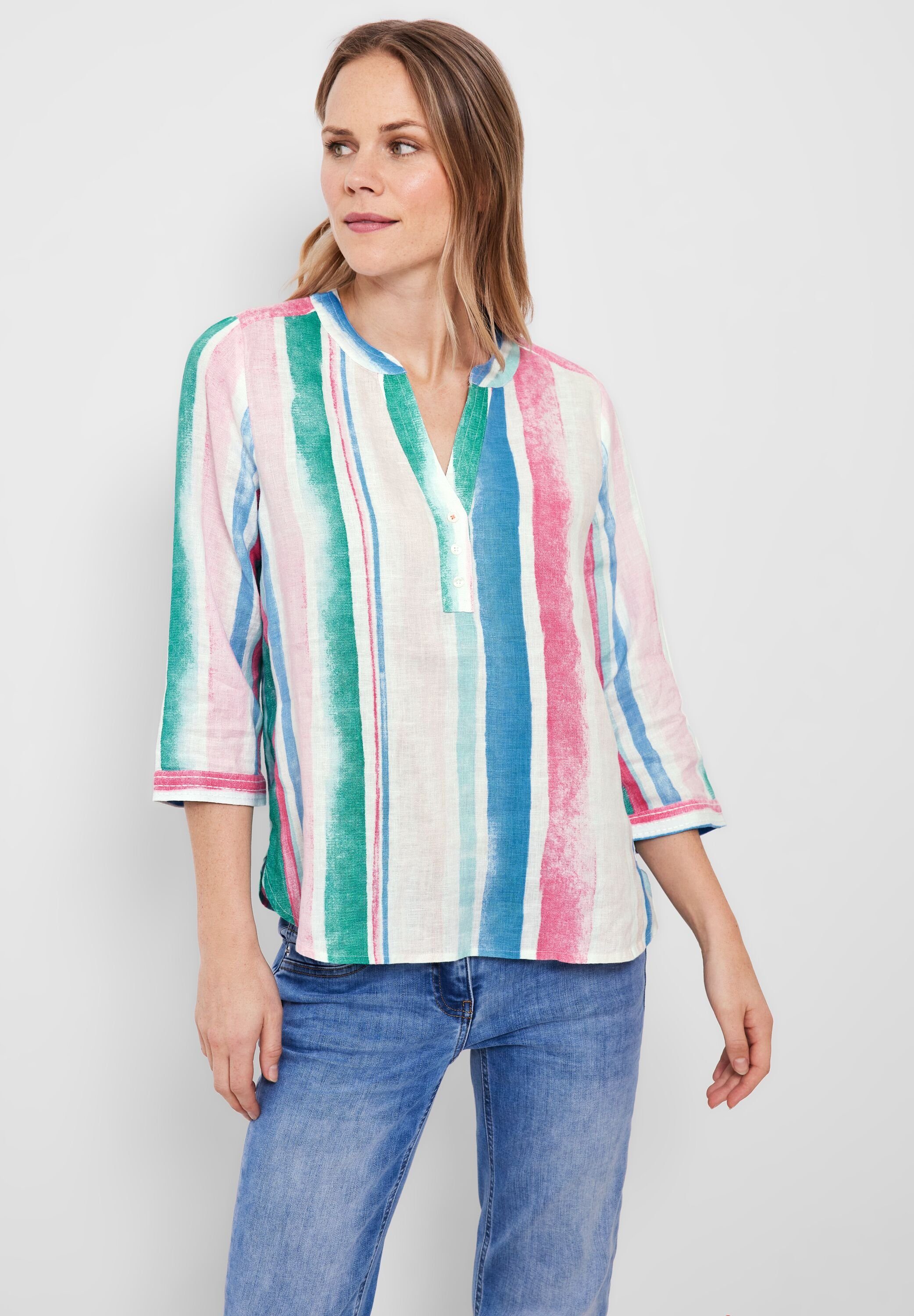 Klassische Bluse Cecil Leinen Streifenbluse in White