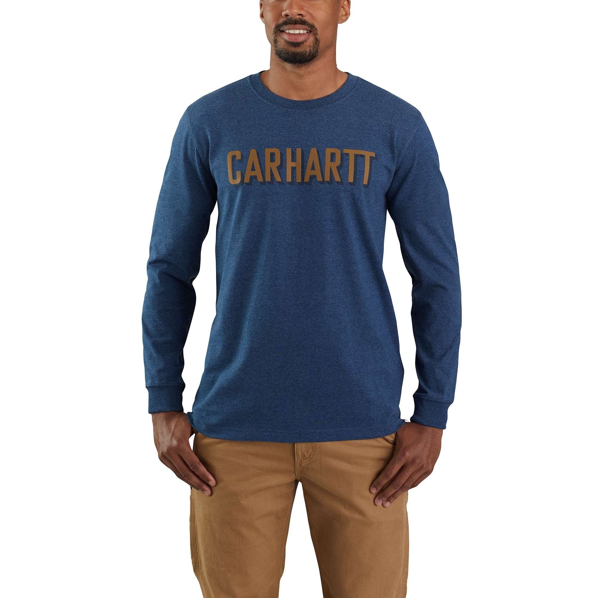 Heavyweight Carhartt Logo cobalt Relaxed Adult heather Langarmshirt dark Herren Carhartt Block Long-Sleeve Graphic T-Shirt Langarmshirt Fit blue