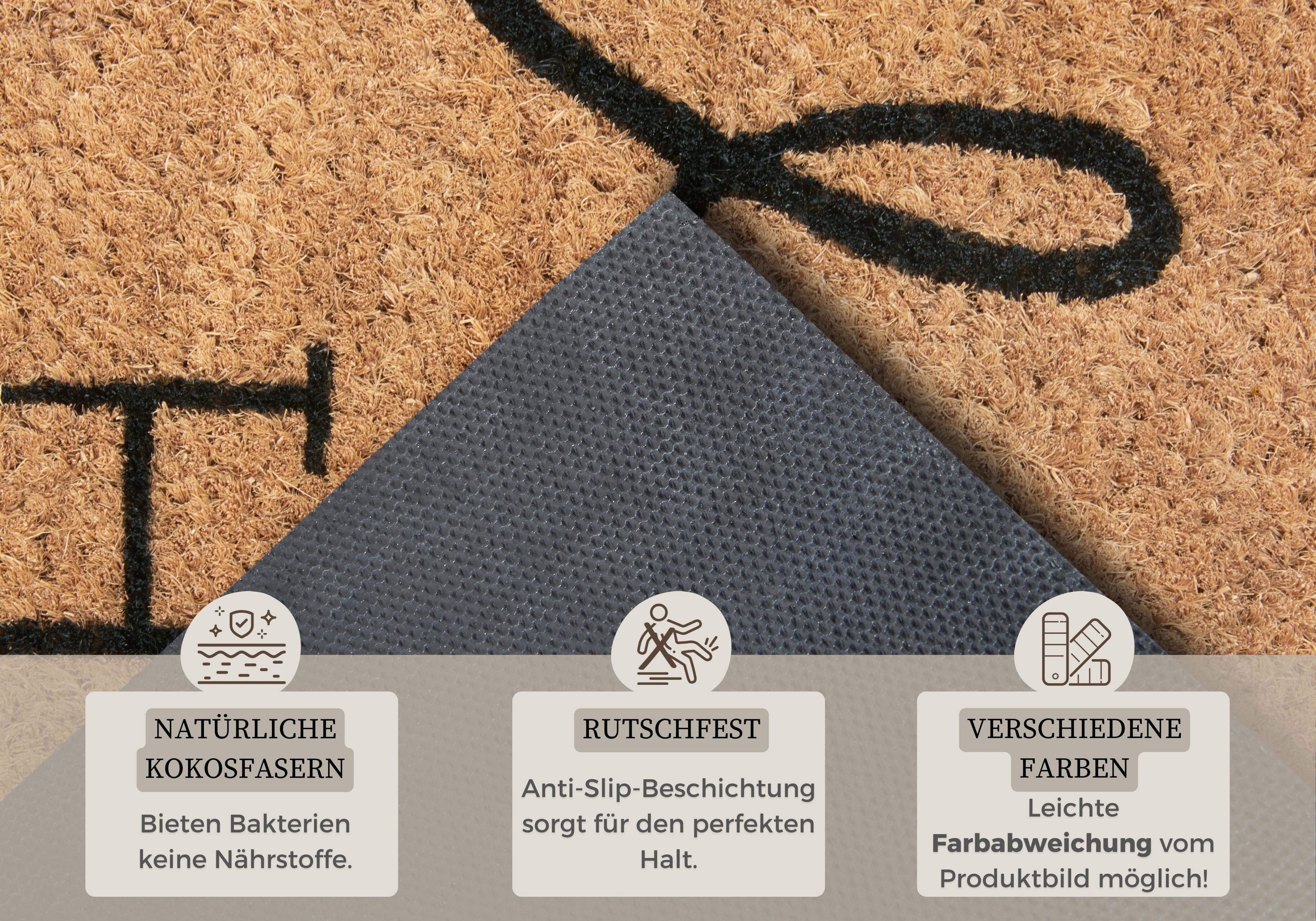 HANSE Home Fußmatte Mix Mats Kokos Welcome Home, Türmatte, rechteckig, Höhe: 15 mm, Kokos, Schmutzfangmatte, Outdoor, Rutschfest, Innen, Kokosmatte, Flur