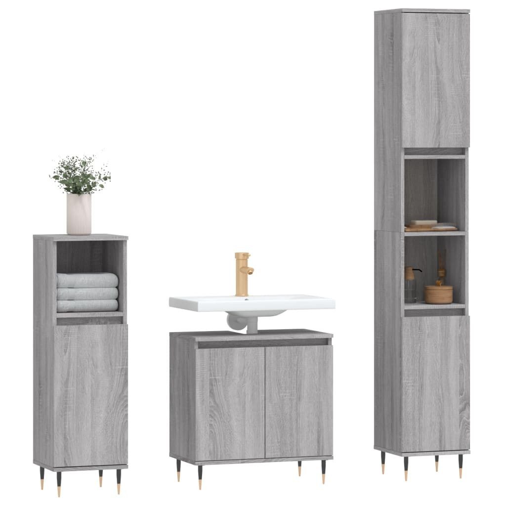 vidaXL Badezimmer-Set 3-tlg. Badmöbel-Set Grau Sonoma günstig online kaufen