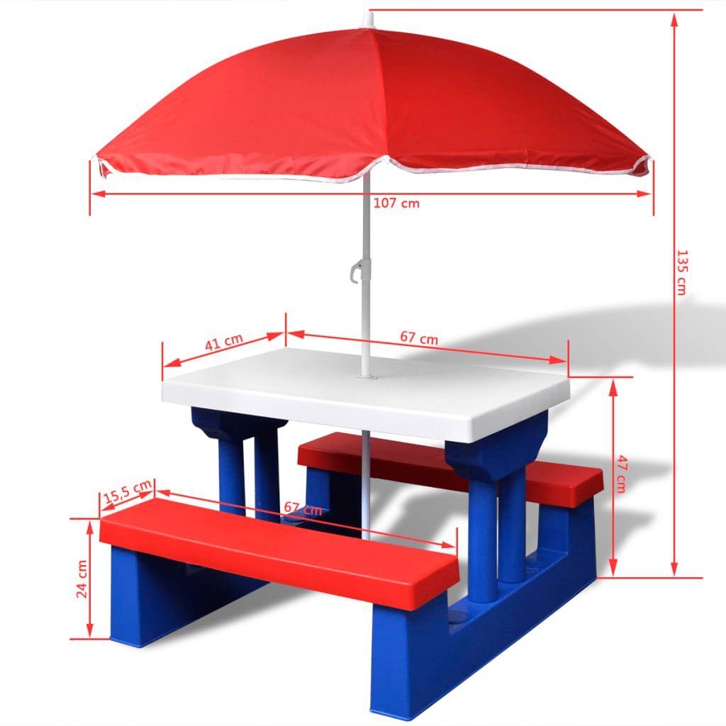 Kinder-Picknicktisch Sonnenschirm mit Bänken vidaXL Gartentisch Mehrfarbig