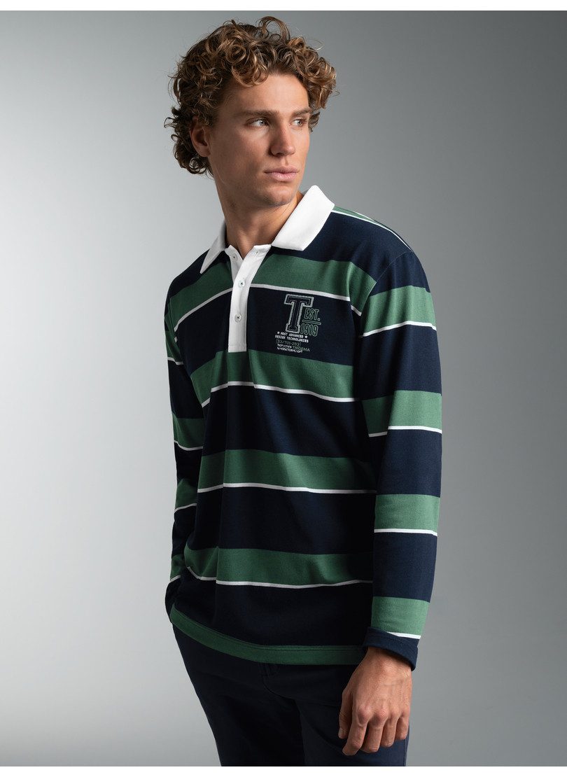 Trigema Poloshirt TRIGEMA Langarm Poloshirt mit Ringelmuster (1-tlg)