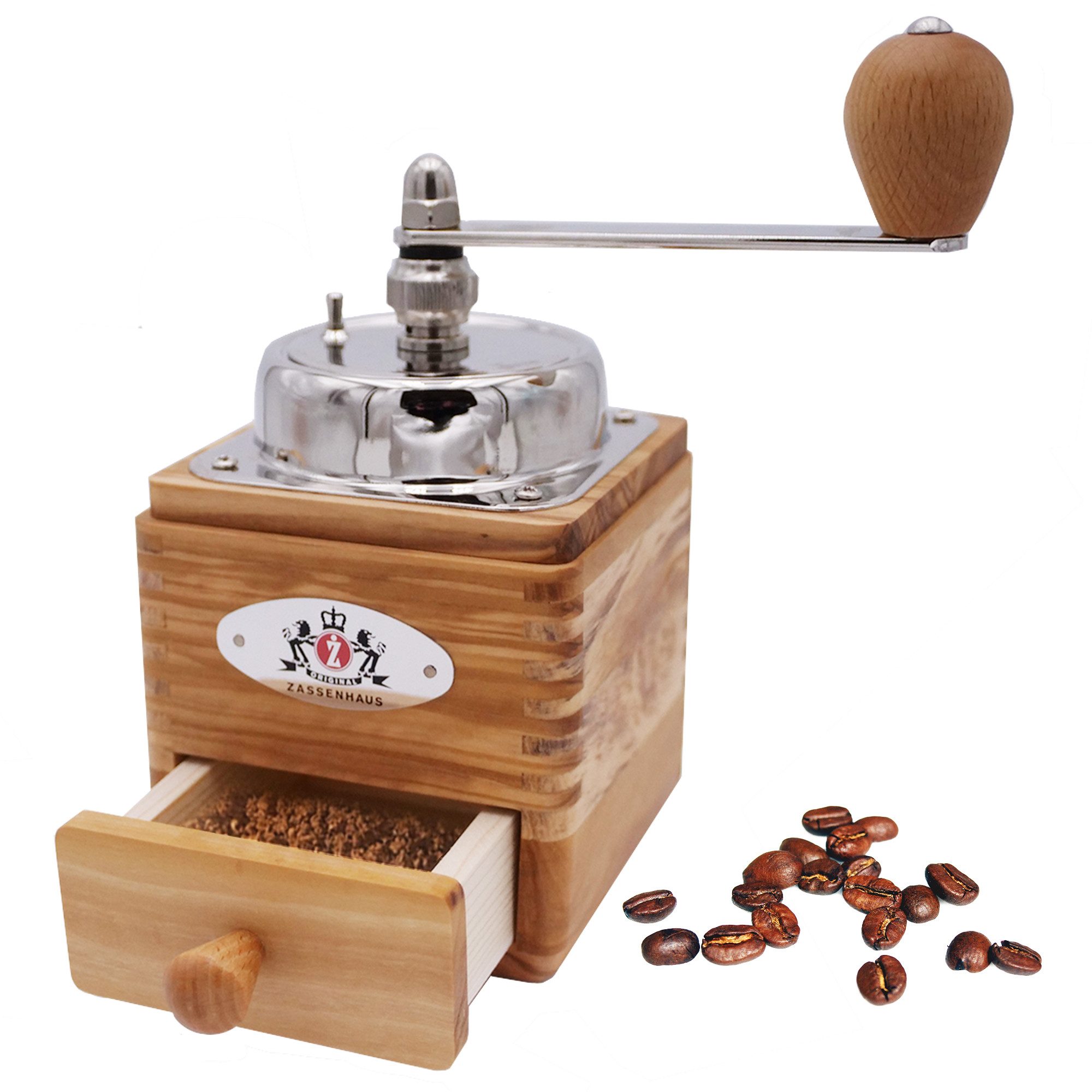 ZASSENHAUS Kaffeemühle Zassenhaus Kaffeemühle MONTEVIDEO, 0 W, Kegelmahlwerk, 50 g Bohnenbehälter, Kombination aus Edelstahl und edlen Hölzern, Kompaktes Design