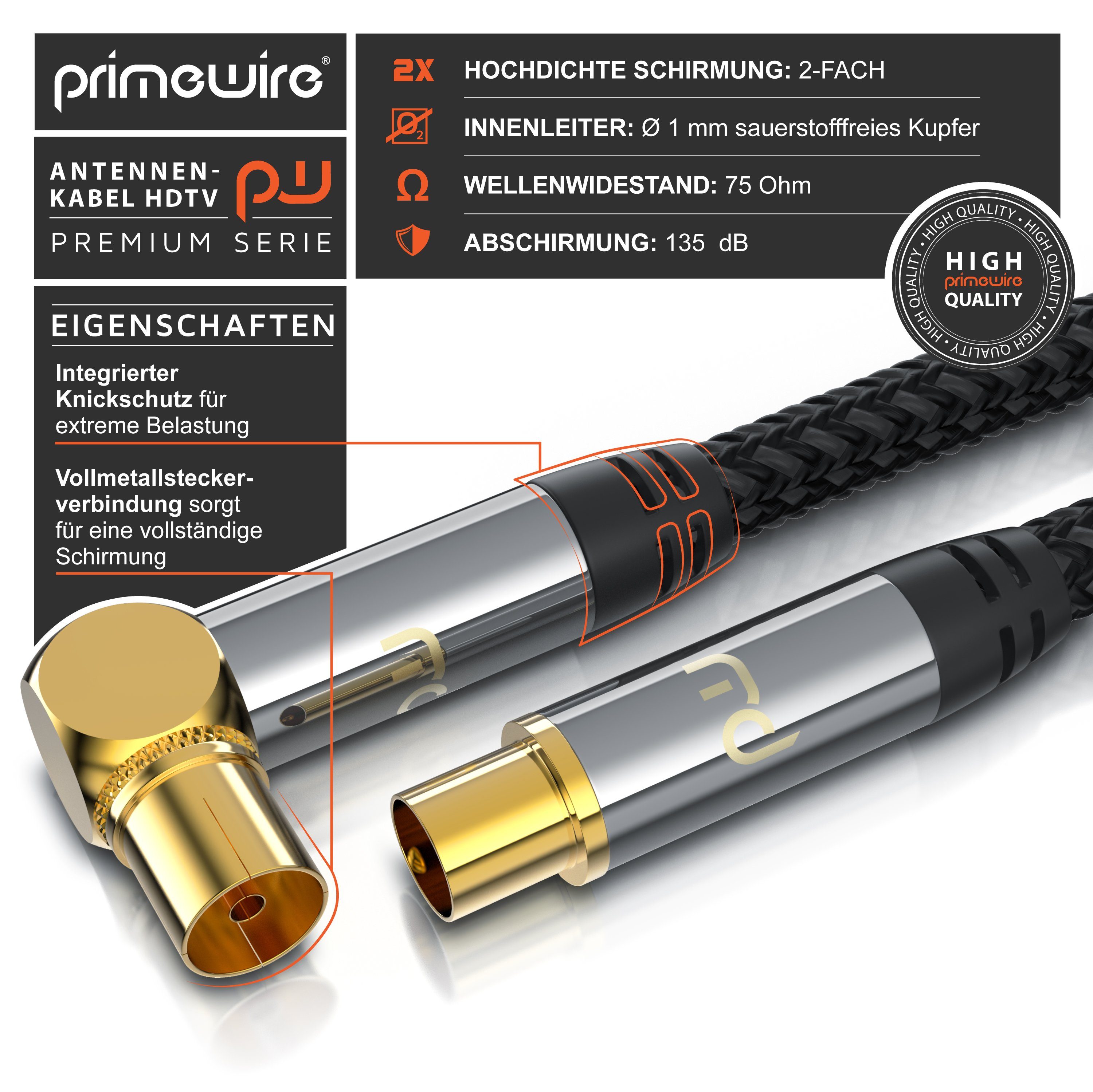 Primewire TV-Kabel, Koaxial, IEC Stecker, RF Buchse (50 cm), Antennenkabel gewinkelt, Koaxialkabel 75 Ohm HDTV, Radio, DVB-T - 0,5m