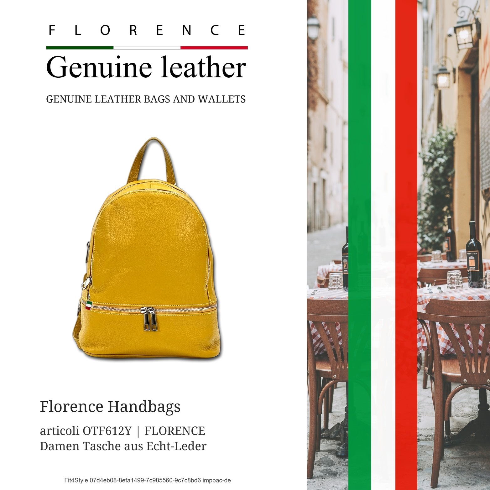 FLORENCE Cityrucksack Rucksack gelb, Italy Damen Tasche Made-In Echtleder Cityrucksack), Damen Florence (Cityrucksack, Echtleder