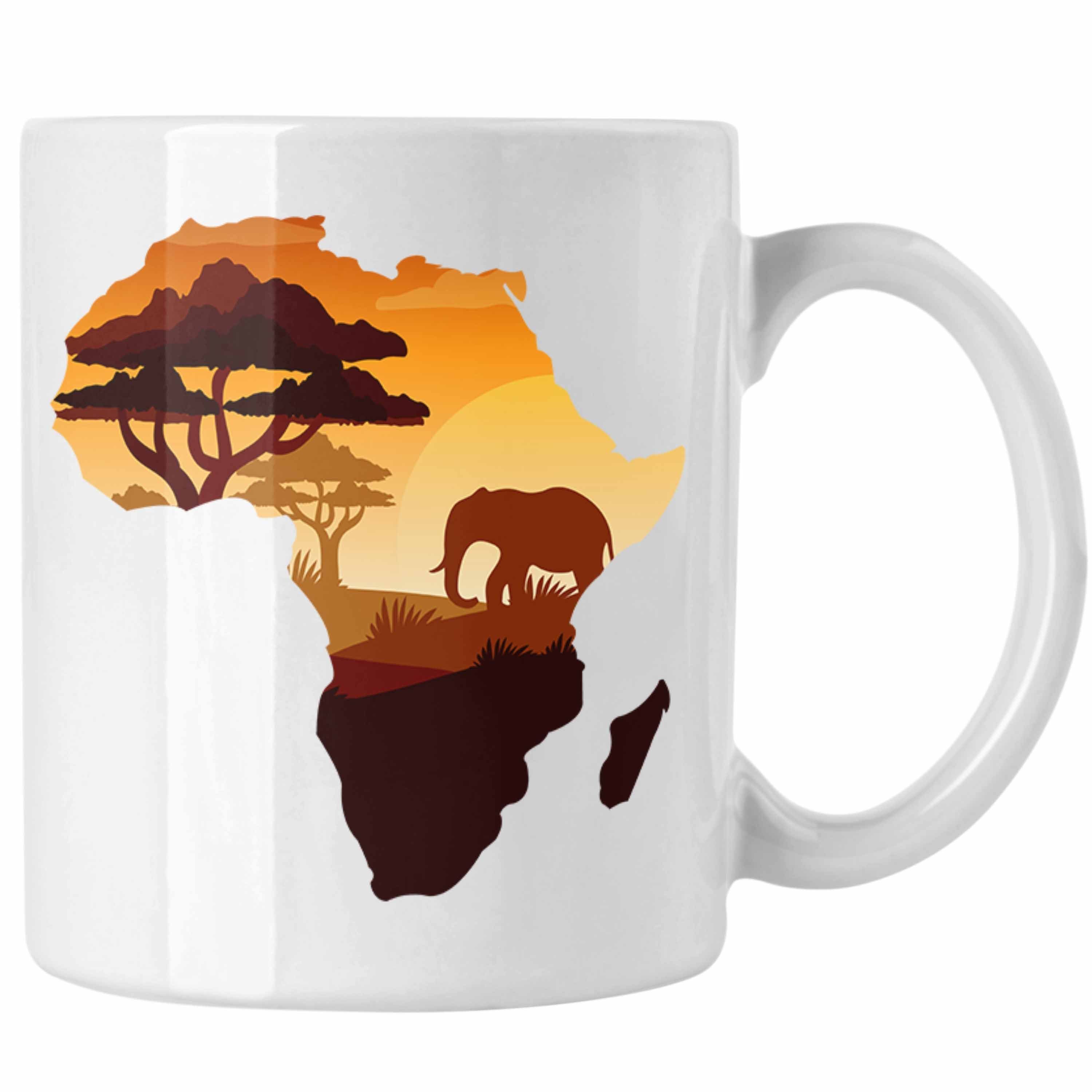 Trendation Tasse Tierliebhaber Weiss Map Tasse Geschenkidee Safari Afrika Afrika Abenteurer
