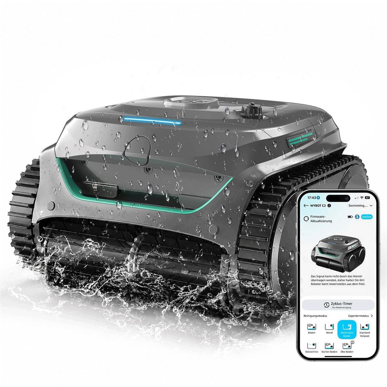 WYBOT Poolroboter C2 (2026 Upgrade) für Boden & Wand & Wasserlinie, Akku, (Energiesparmodus: 180 Minuten Laufzeit), Intelligente Navigation, automatische Routenplanung, Auto-Park-System