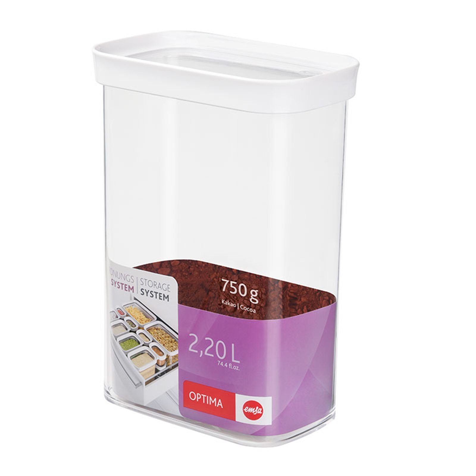 Emsa Vorratsdose Trockenvorratsdose rechteckig 2200 ml Optima, Kunststoff, (Stück, 1-tlg), Lebensmittelaufbewahrung