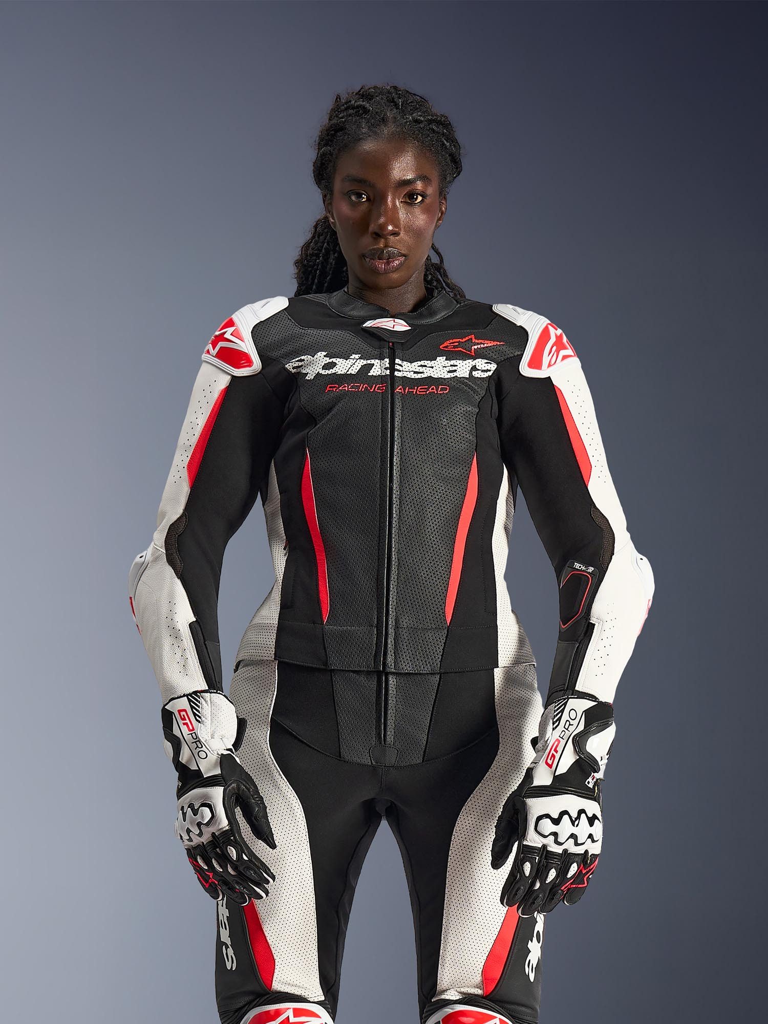 Alpinestars Motorradkombi Stella GP-R7 Damen 2-Teiler Motorrad Lederkombi Airbag vorbereitet,Verbindungsreißverschluss,Ellenbogenprotektore