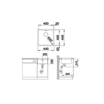 Blanco Edelstahlspüle BLANCO ANDANO 400-U Edelstahl Seidenglanz, InFino Ablauf, 522959, 44/44 cm