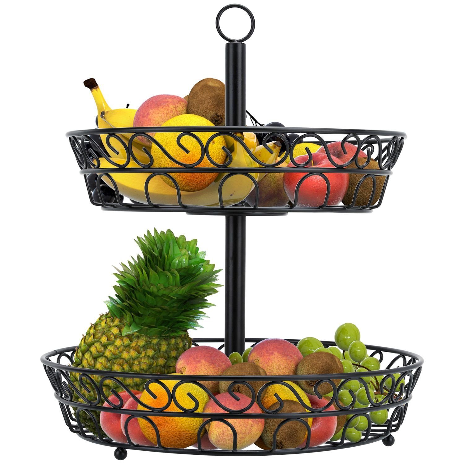 Intirilife Obstschale, Obstkorb Etagere, 2 Stockwerke - 2 Etagen Schale zum  aufstellen und aufhängen für Obst, Gemüse u.v.m.