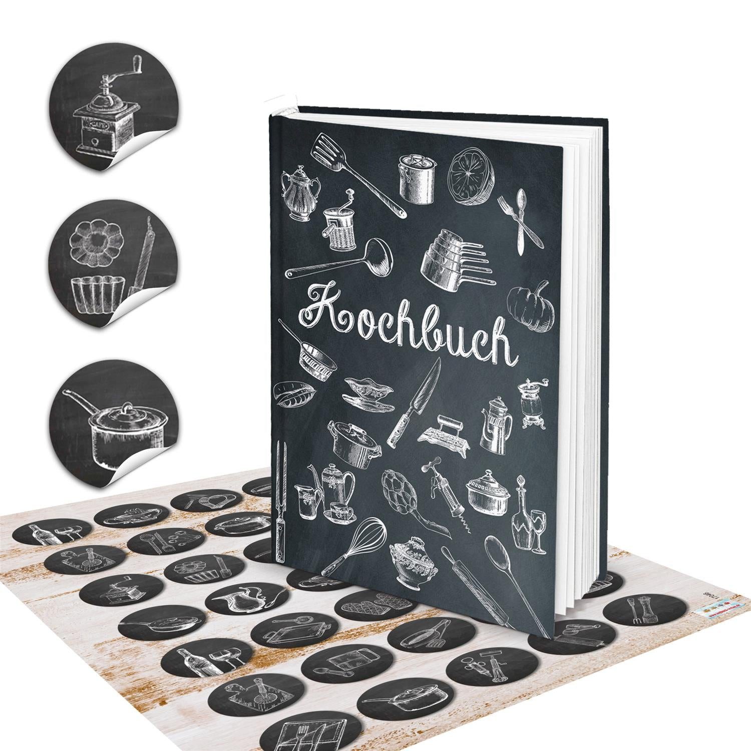 Logbuch-Verlag Geburtstagskarten Rezeptbuch DIN A5 „Meine Rezepte“ – 136 Seiten, Tafel-Design