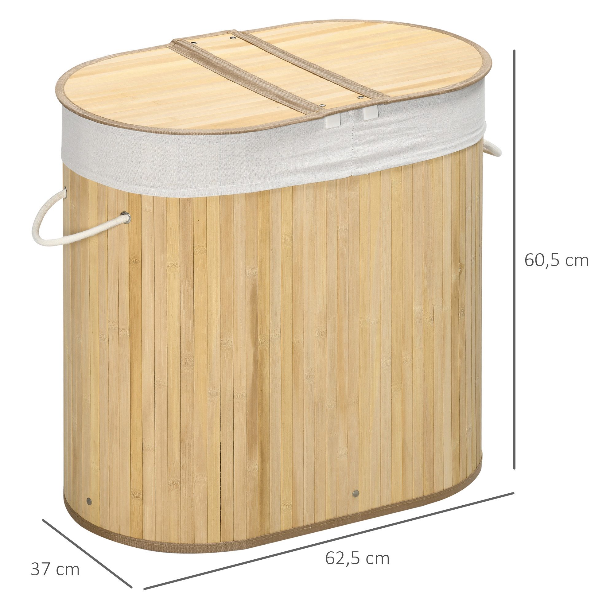 HOMCOM Wäschekorb Wäschesammler mit Griffen, Wäschesortierer, Naturholz (Set, 1 St., Wäschebox + Wäschekorb), 100 Liter, Bambus, mit Deckel – Bild 3 von 5