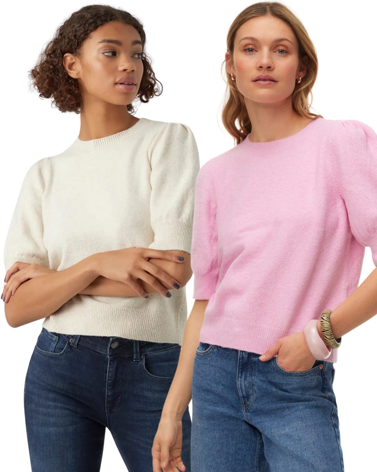 Vero Moda Strickpullover (Spar-Set, 2er-Pack) Damen Strickpullover mit Puff und 2/4-Ärmeln