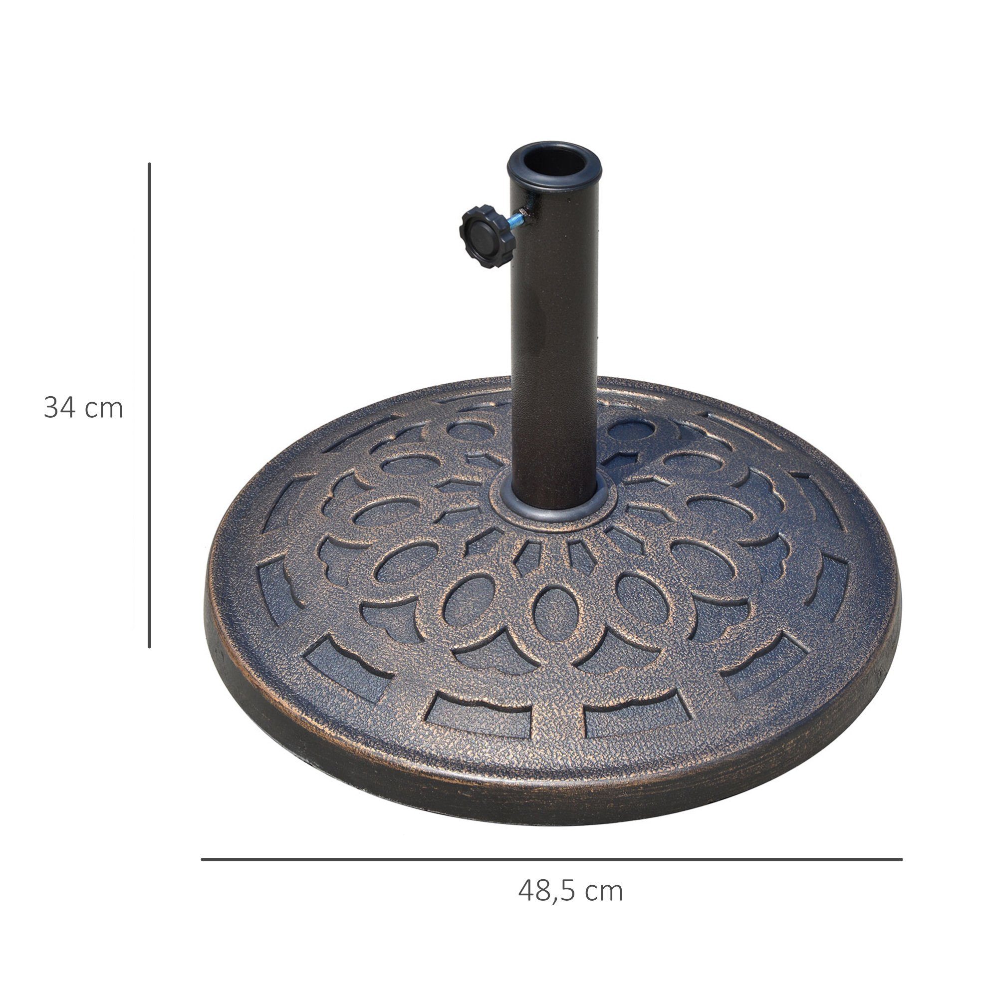 Outsunny Schirmständer Sonnenschirmständer 14kg rund 38/48mm (Sonnenschirmfuß, 1 St., Schirmständer), Harz Bronze Ø48,5 x H34cm