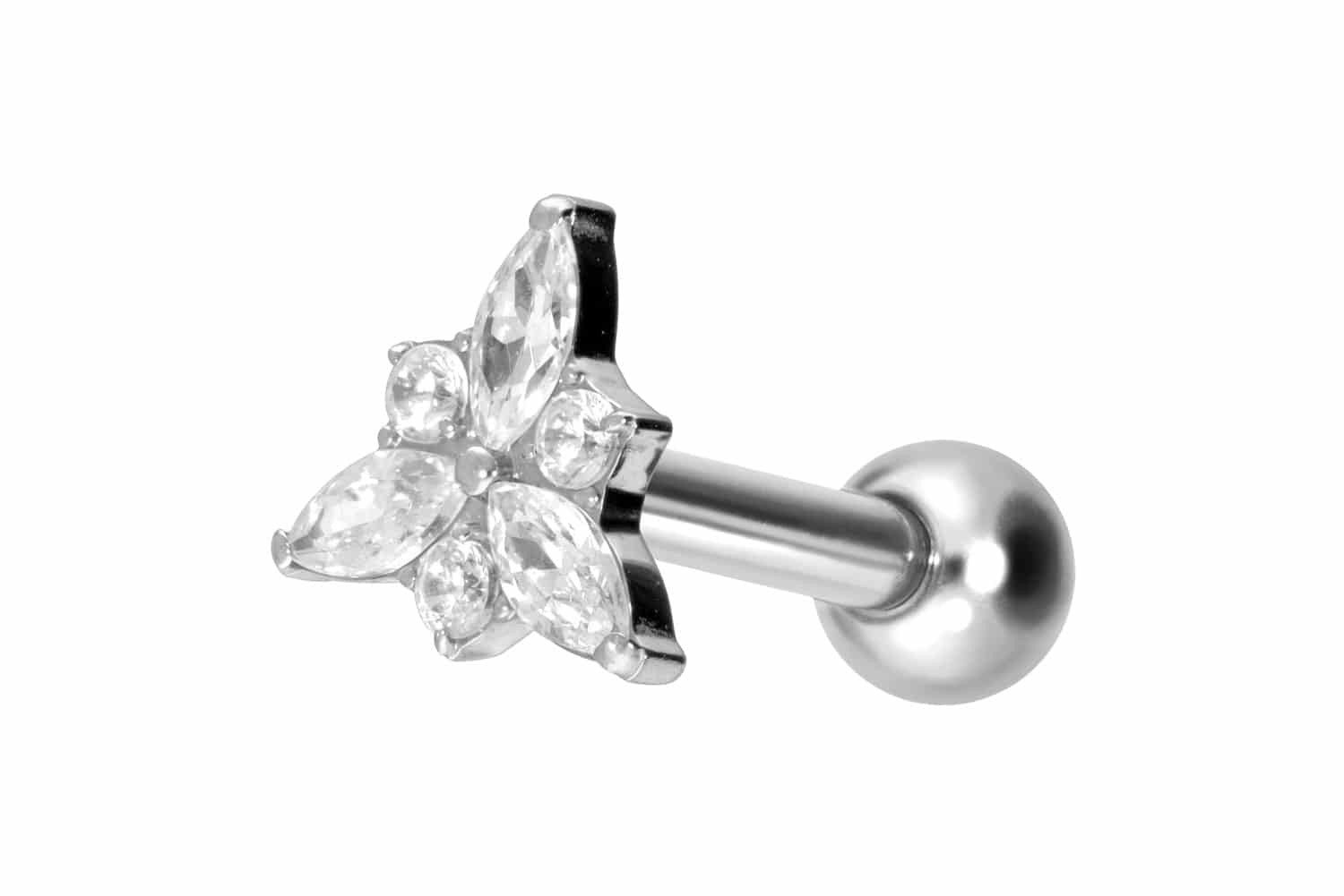Piercing-Set Titan Ohrpiercing mit Innengewinde KRISTALLBLÜTE