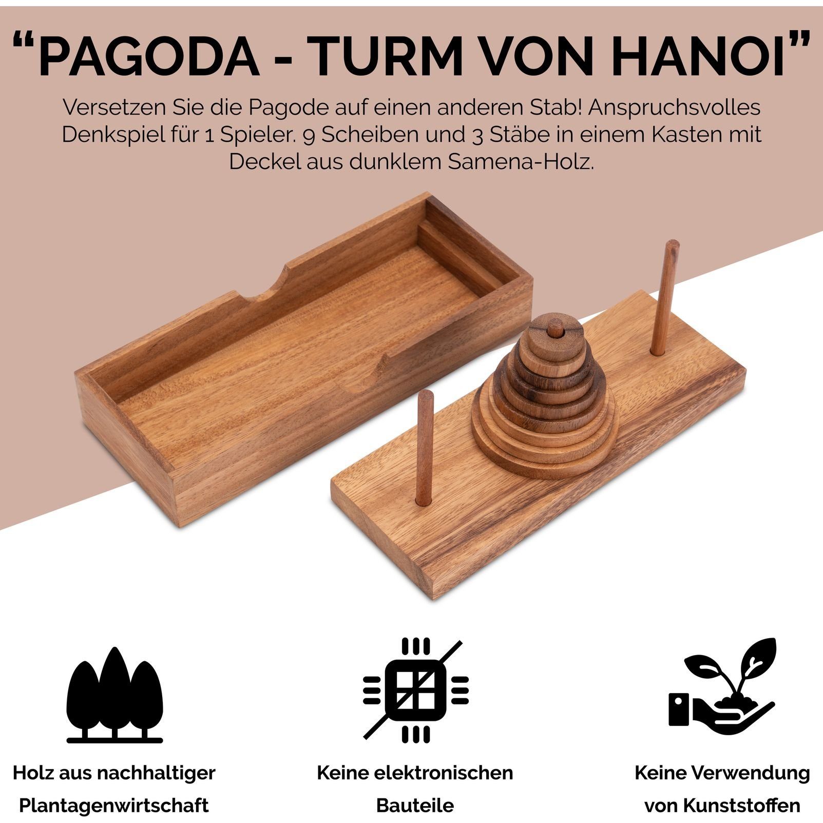 Turm Spiel, - Pagoda - Logikspiel Hanoi HolzscheibenHolzspielzeug Holzspiele mit Denkspiel Logoplay von - 9