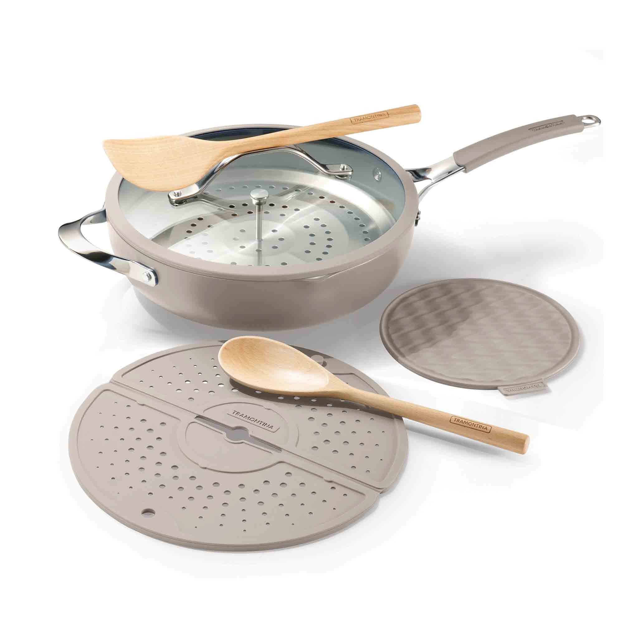 Tramontina Topf-Set ALL IN ONE - vielseitiges Kochset, 7-tlg. Dampfeinsatz, Pfanne, (7-tlg), Vielseitiges Set, Braten, Frittieren, Schmoren, Dämpfen