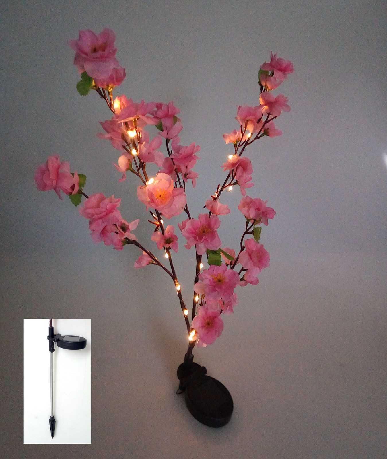 BURI Gartenstecker Solar LED Blütenstrauch rosa 90cm Gartenstecker Lichterstrauch Zweige