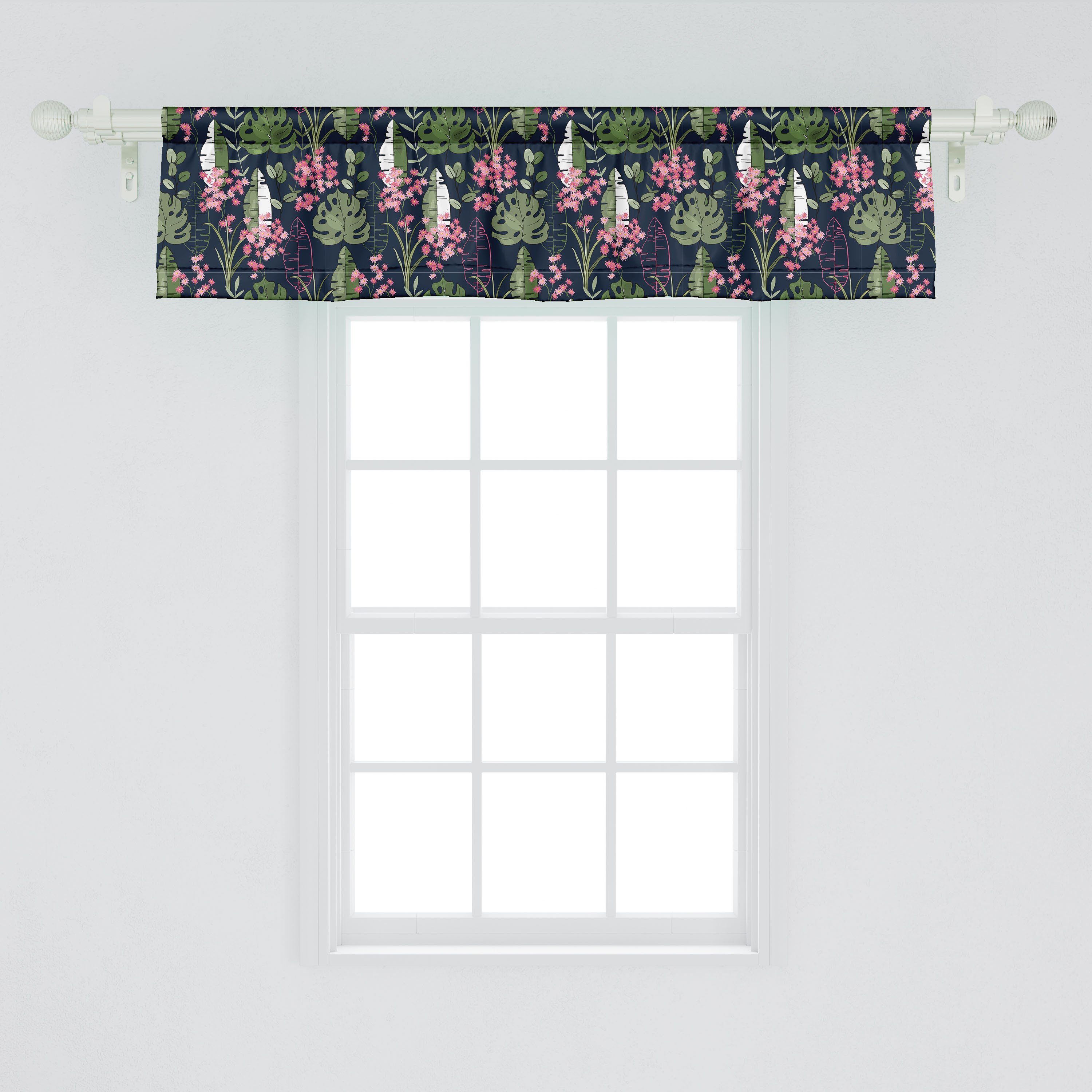 Vorhang Abakuhaus, Rosa mit Dekor Küche Schlafzimmer für Blumen Scheibengardine Botanisch Volant tropische Stangentasche, Microfaser,