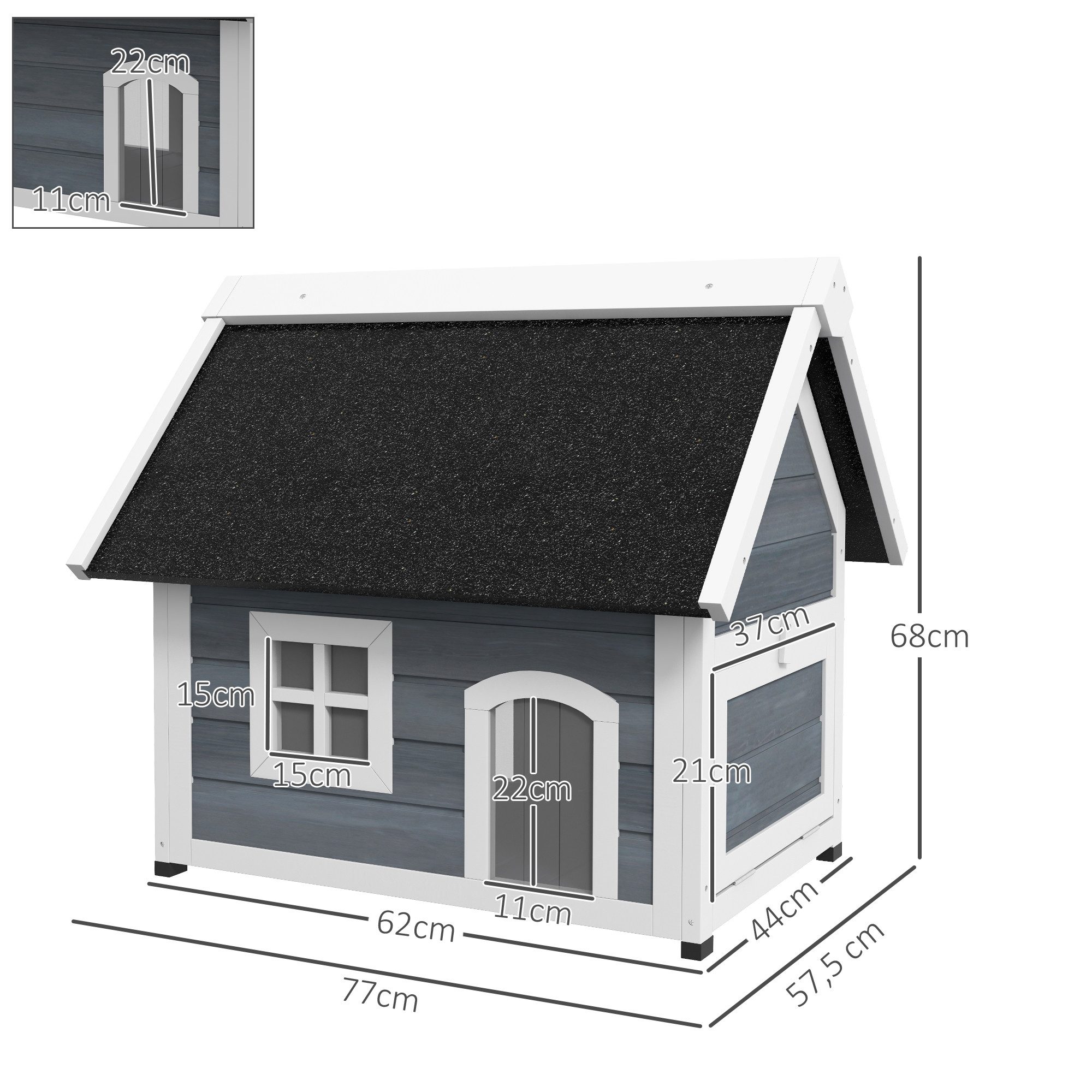 PawHut Tierhöhle Katzenhaus Outdoor Katzenhöhle aus Holz, mit Aufklappbar Asphaltdach, 77 x 57,5 x 68 cm, Grau