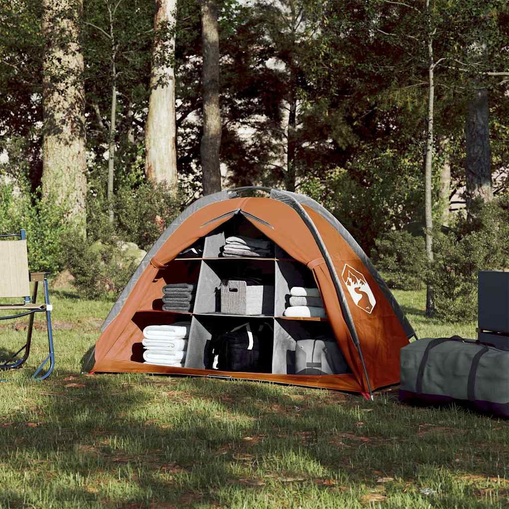 vidaXL Kuppelzelt Camping-Organizer-Zelt 9 Fächer Grau Orange Wasserdicht, günstig online kaufen